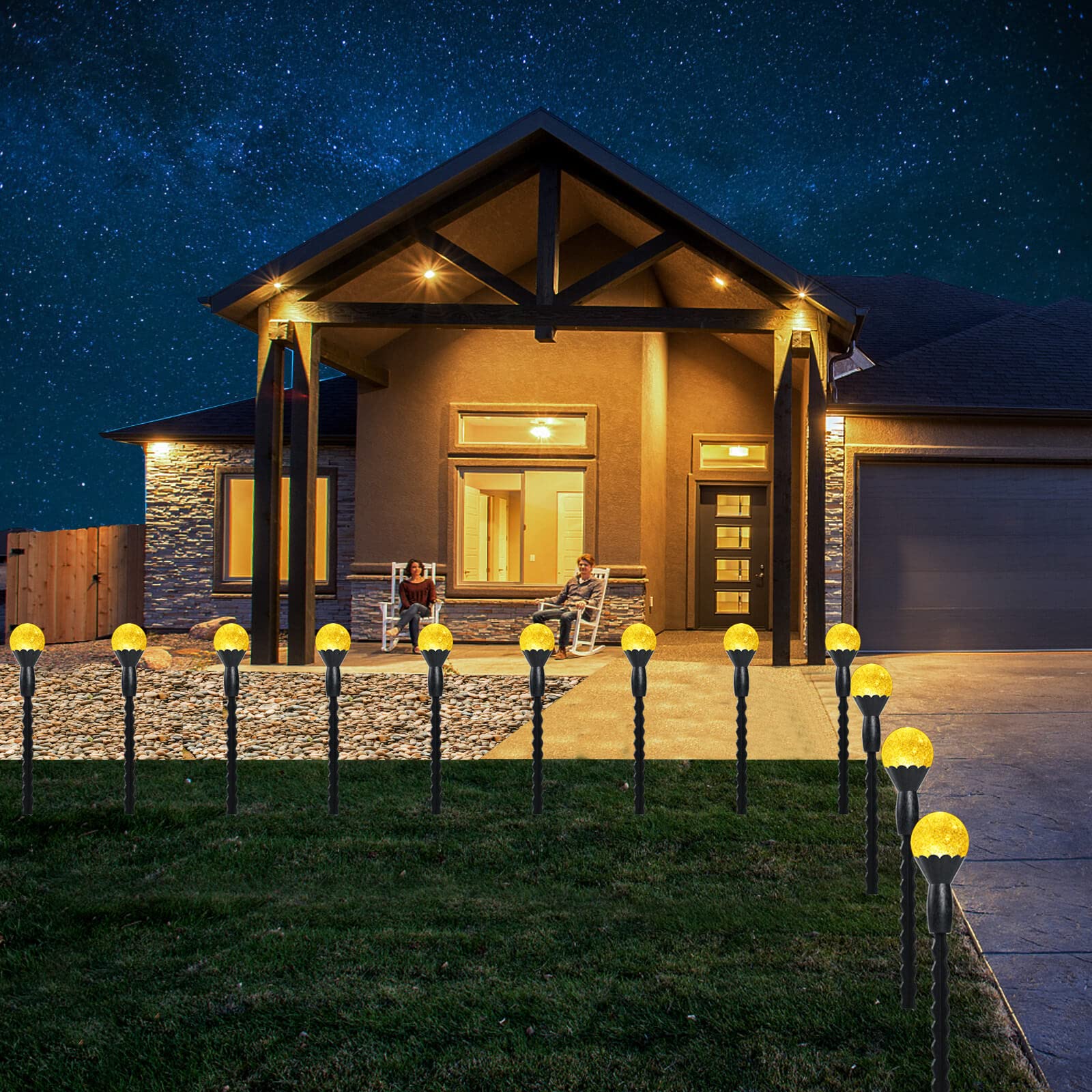 Semilits Solar Landscape Lights 12Led Bubble Beads Shaped Outdoor Solar String Lights For Path Garden Patio Decor