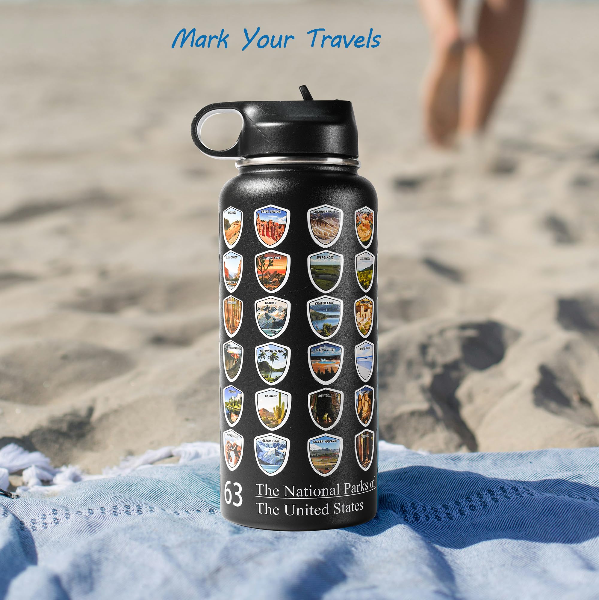63 National Parks Water Bottle With Stickers,3D Printed,32 Oz Travel Insulated Bottles