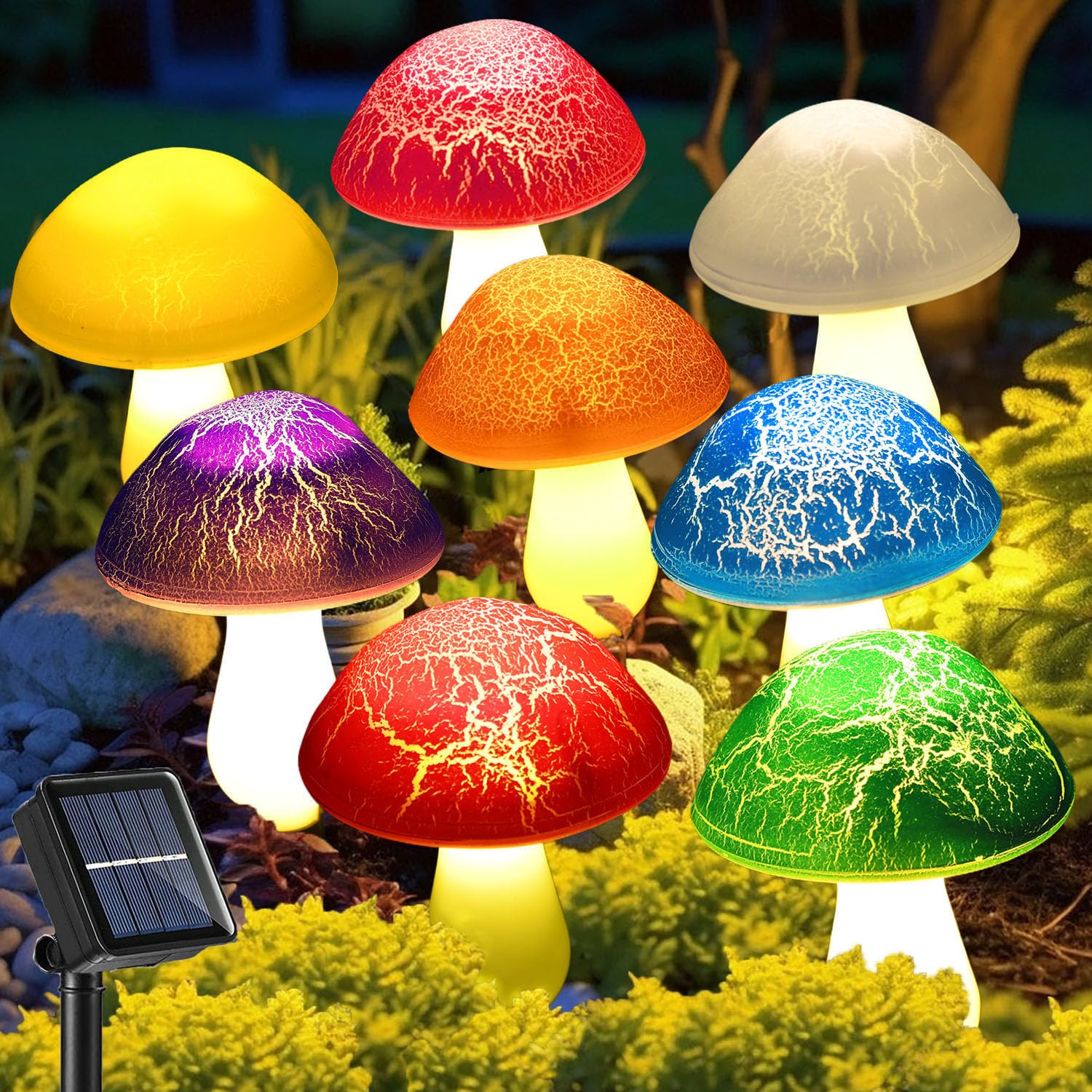 Viewpick Solar Garden Decor - 8 Crack Mushroom Outdoor Decor Stake Lights, Waterproof Solar Pathway Lights, Gardening  For Garden Gnomes, Backyard Flower Bed & Christmas Decorations