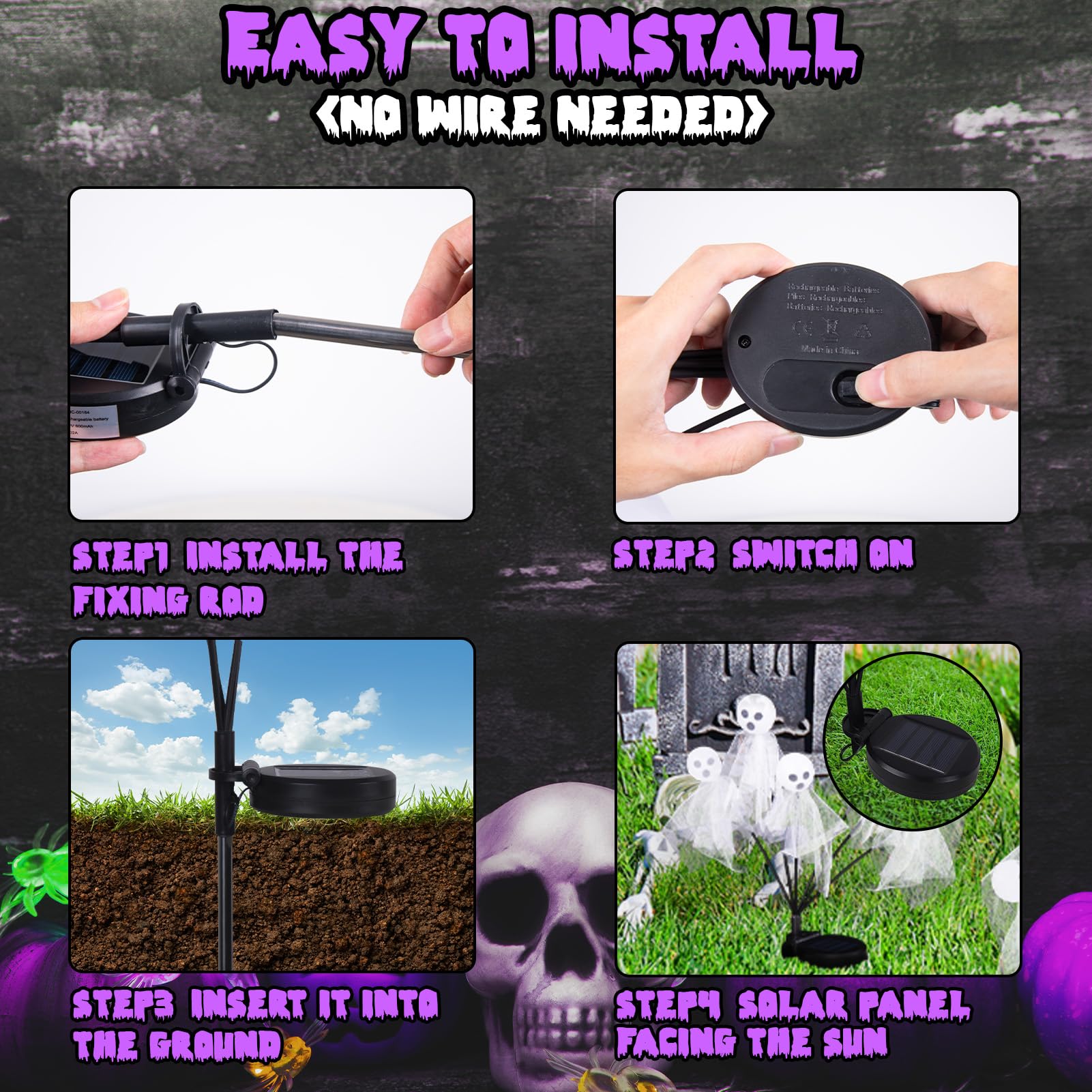 Maoyue Halloween Decorations Outdoor Halloween Lights 2Packs 12 Led Outdoor Solar Halloween Lights Scary Ghost Lights, Swaying Firefly Halloween Pathway Lights Waterproof For Garden Yard Lawn, Purple