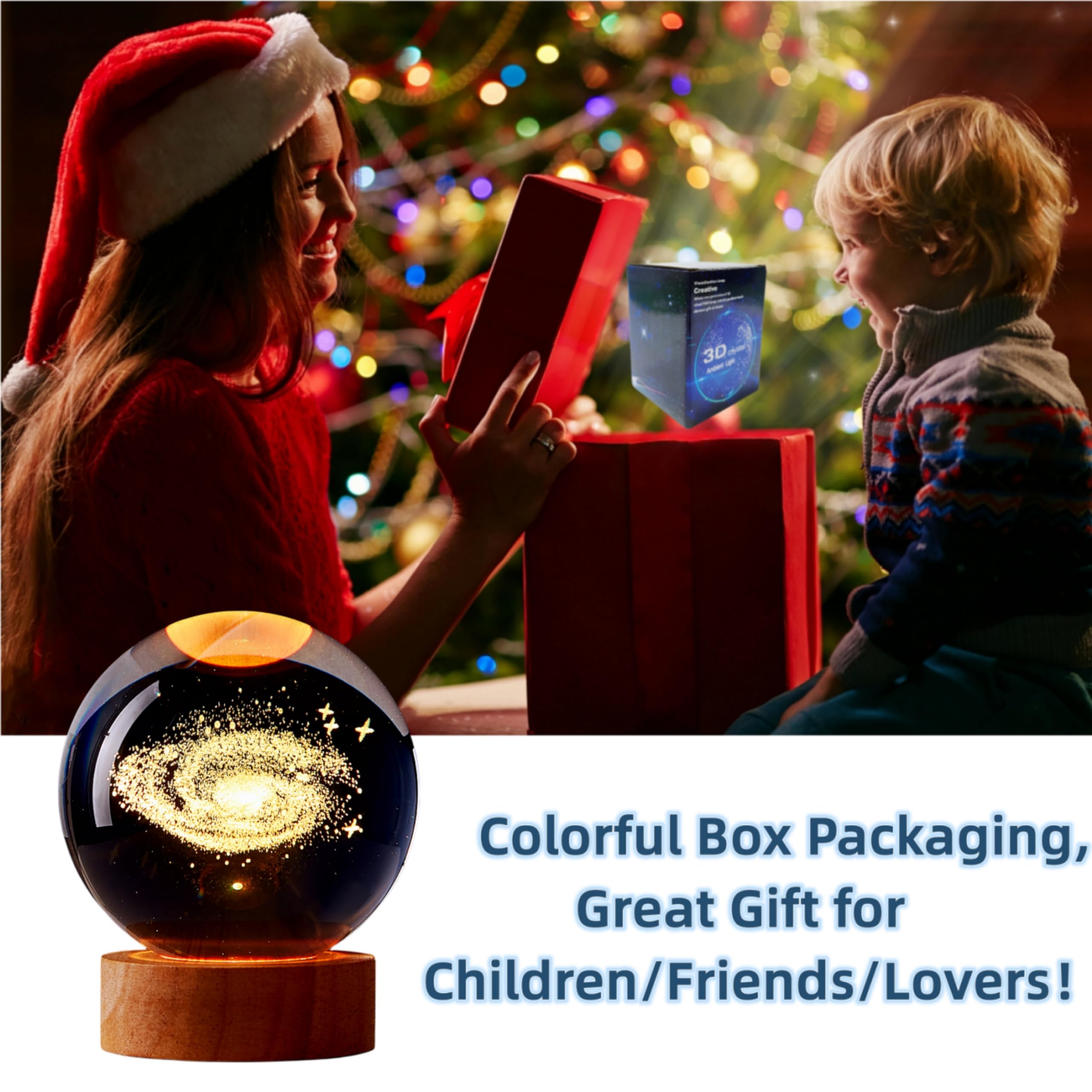 Digfpwt 3.15 Inch Galaxy Crystal Ball Lamp, 3D K9 Crystal Night Light With Wooden Base, 16 Colors Change With Remote Control, Clear Glass Light, Birthday  For Friends