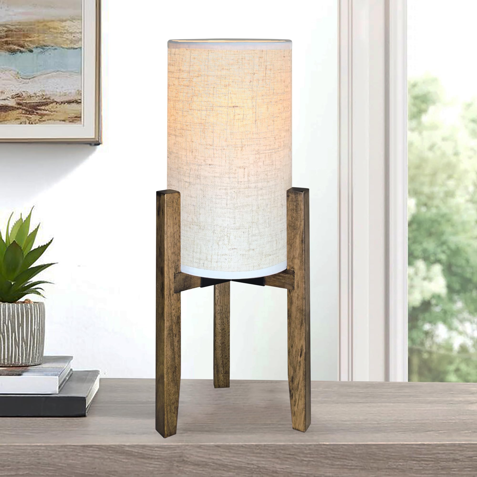 Flashell Bedside Table Lamp For Bedroom, Nightstand Wood Accent Lamp With Cream Linen Shade, Modern Cute Boho Side Desk Light 17.5" H For Living Room,Nursery