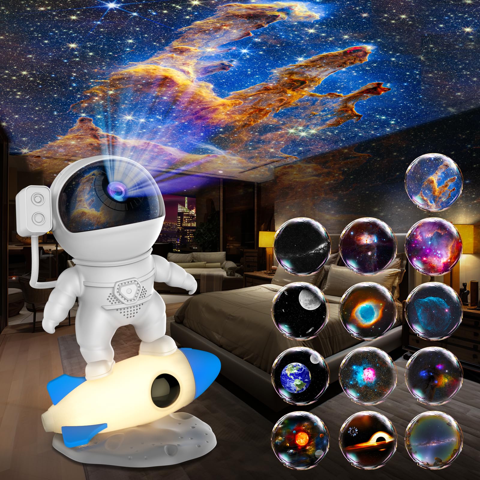 Aimetoile Xeefeel Star Projector, Astronaut Galaxy Projector For Bedroom, 12 In 1 Hd Planetarium Projector With 1H 2H Timer, 360° Rotating And Button Control, 9 Colors Night Lights For Kids
