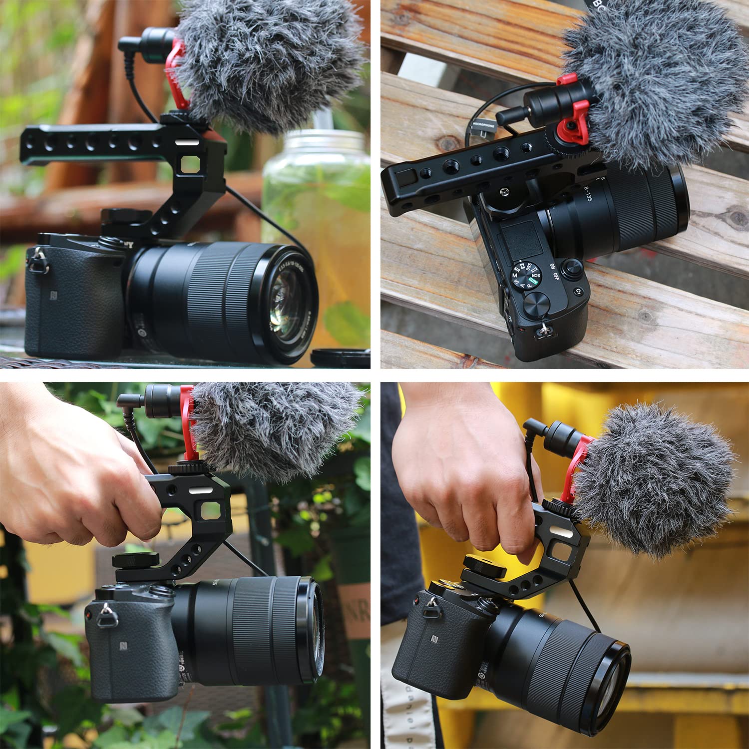 Wewoga R005 Camera Top Handle Grip Hot Shoe Top Cheese Mount Universal Video Stabilizing Rig With 3 Cold Shoe 1/4" 3/8" Competible With Cameras For Led Light, Microphone, Monitor For Low Angle Shoot