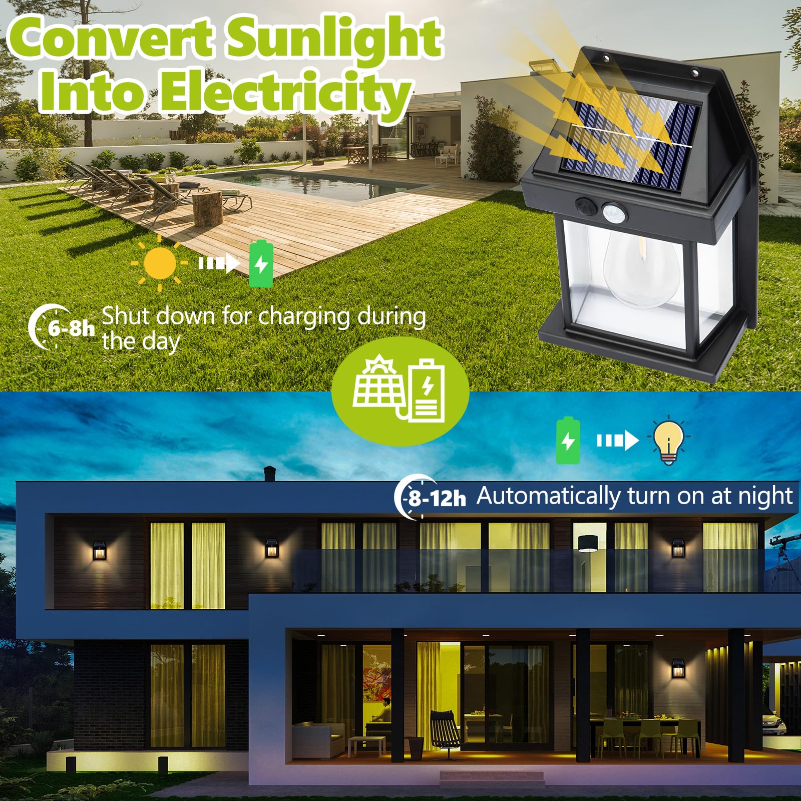 Outdoor solar light with PIR motion detection for energy-efficient illumination