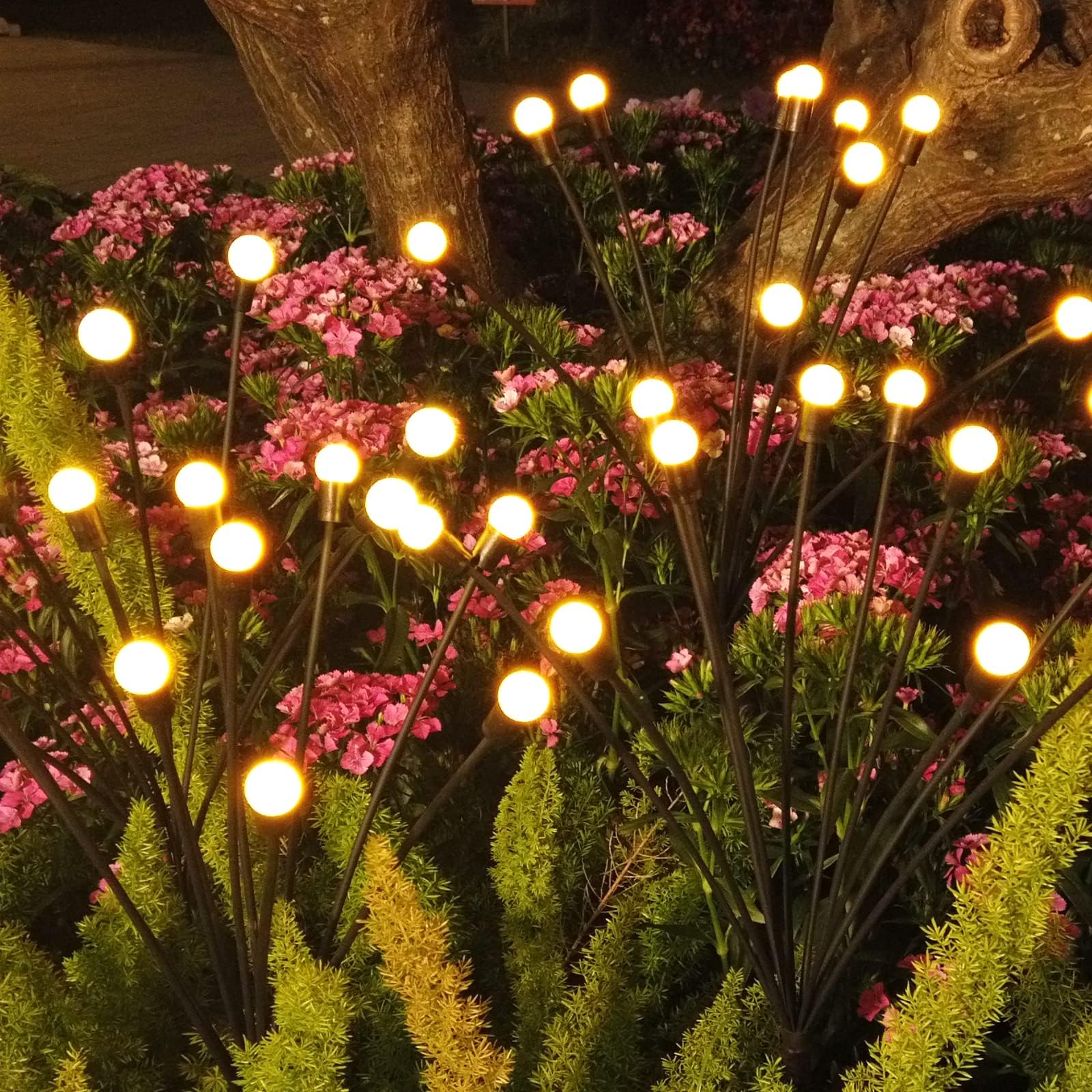 Rgjgtgsw Solar Garden Lights - 2 Pack 20Led Firefly Lights Solar Outdoor Waterproof Solar Swaying Light, 2 Lighting Modes Solar Lights For Yard Patio Garden Decor (Warm White)