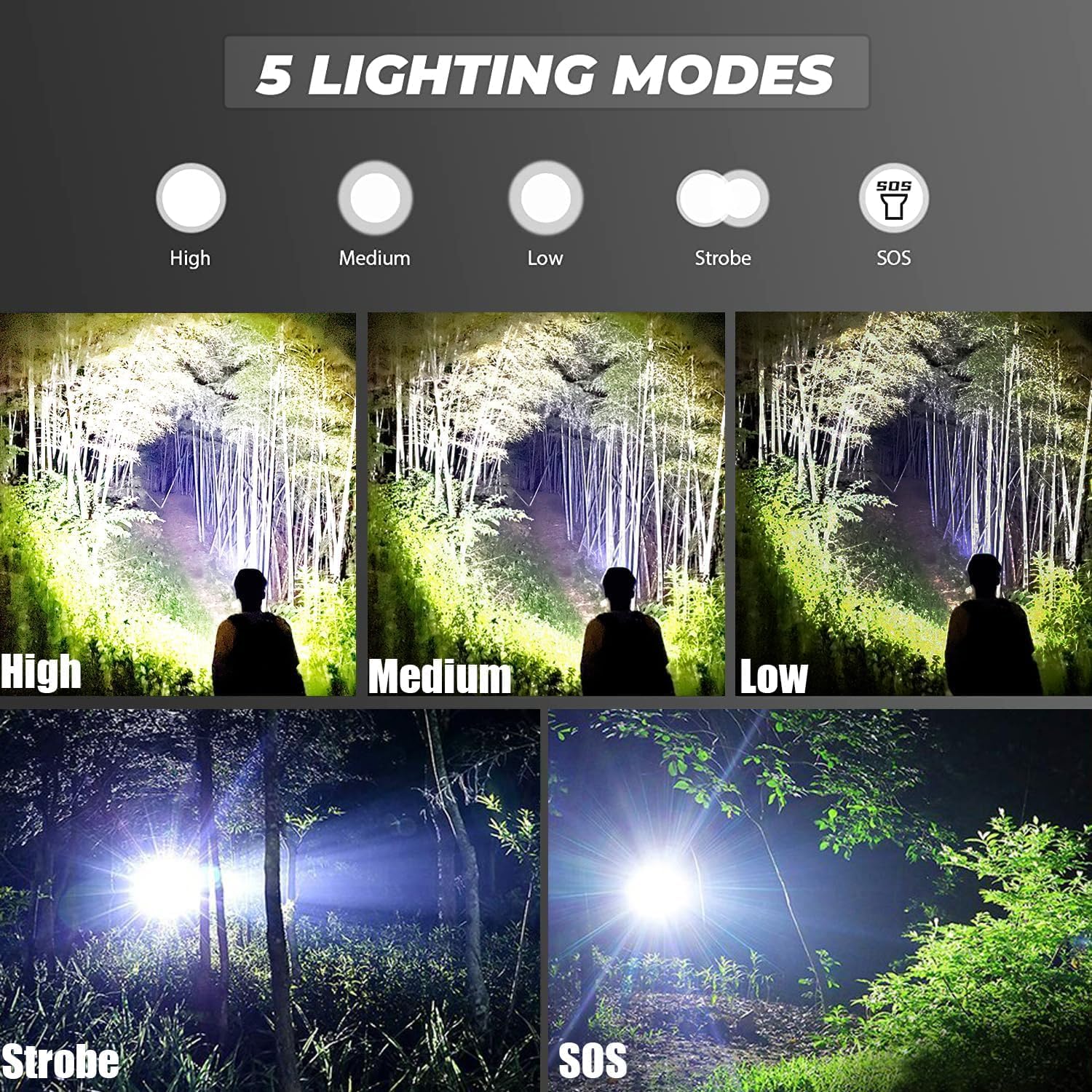 Modoao Led Flashlights High Lumens 6 Pack Tactical Flashlights For Camping, Hiking, Walking,Zoomable Powerful Emergency Flashlights With 5 Modes For Outdoor Use,Handheld Flashlights (6 Pack)