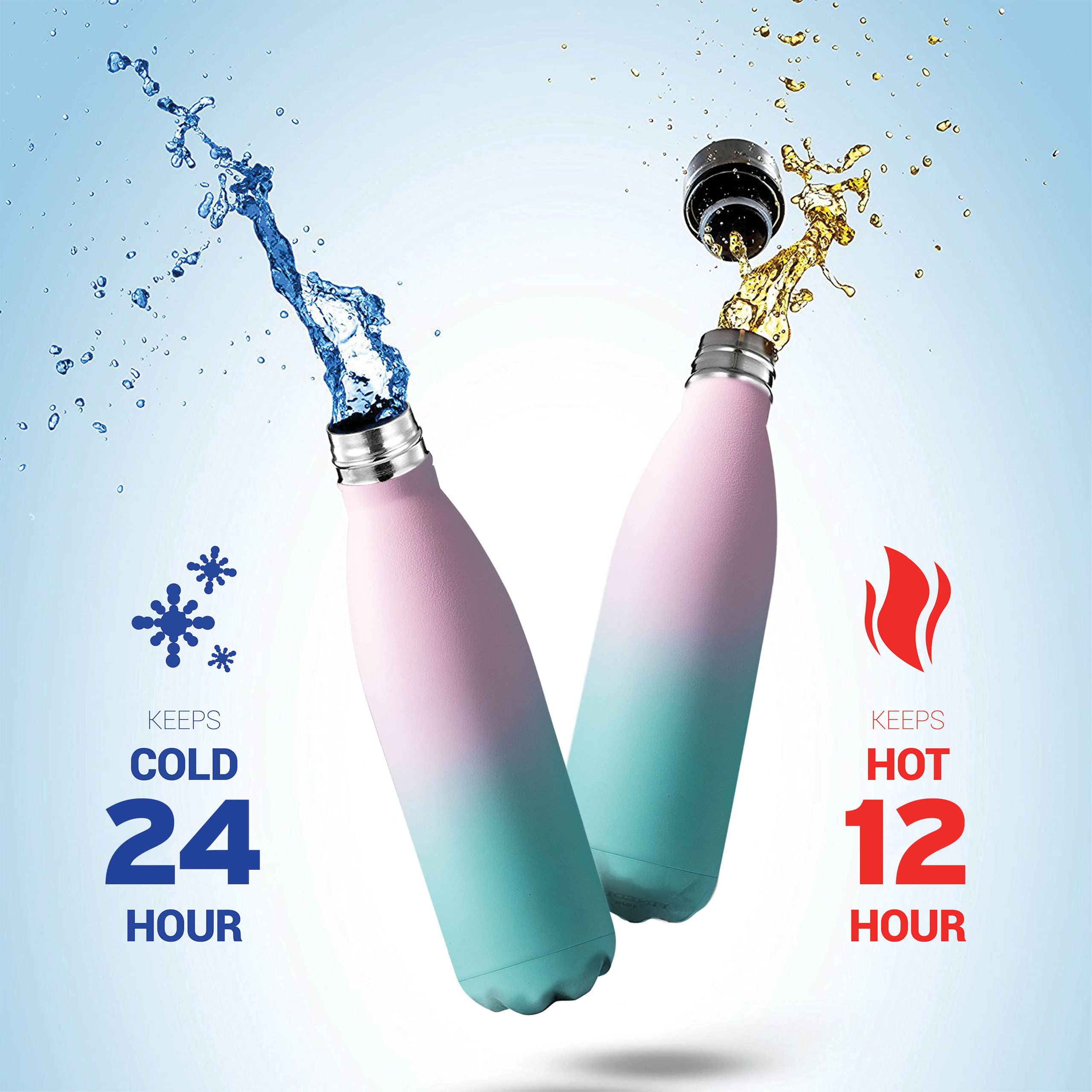 Finedine Triple-Insulated Stainless-Steel Water Bottle (Set Of 2) 17 Oz, Sleek Bottles, Keeps Hot