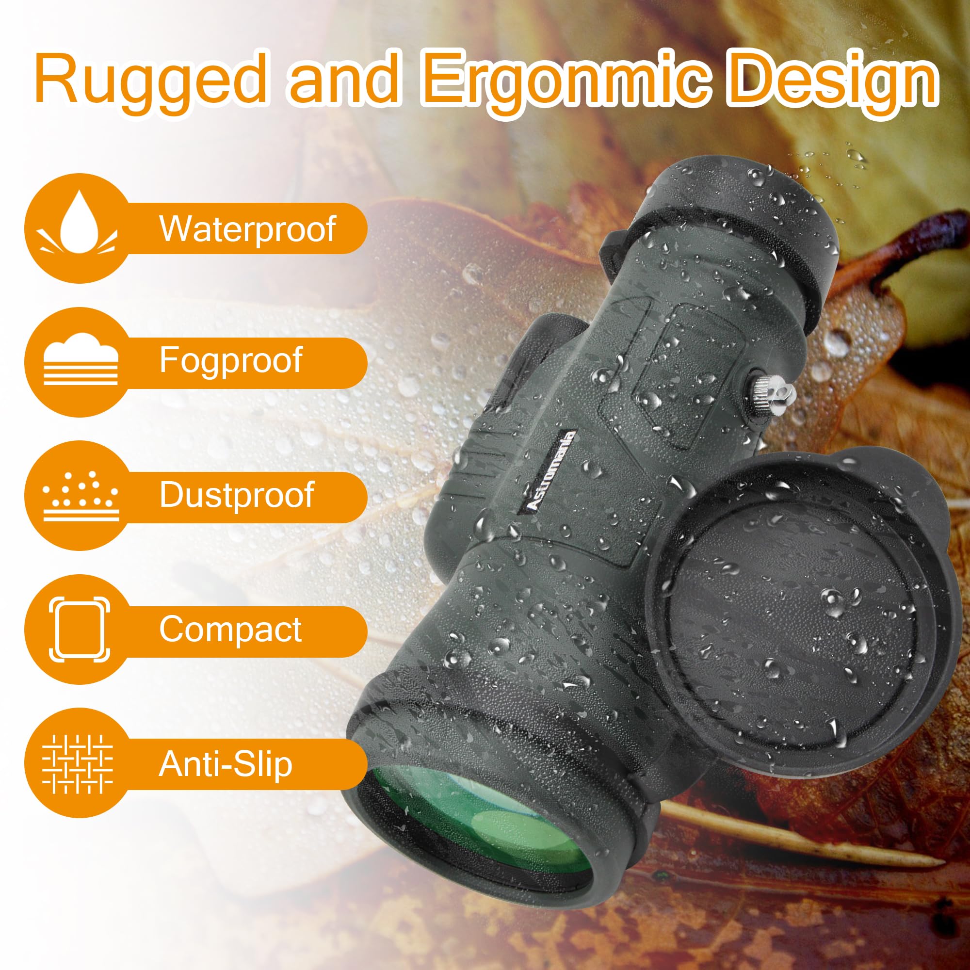 Astromania Monocular Telescope 12X50 Hd K9 Prism - High Power & Compact, Waterproof, Fogproof, Shockproof For Birdwatching, Camping, Wildlife - Multi-Coated Optics, Rubber Armor & Non-Slip Grip