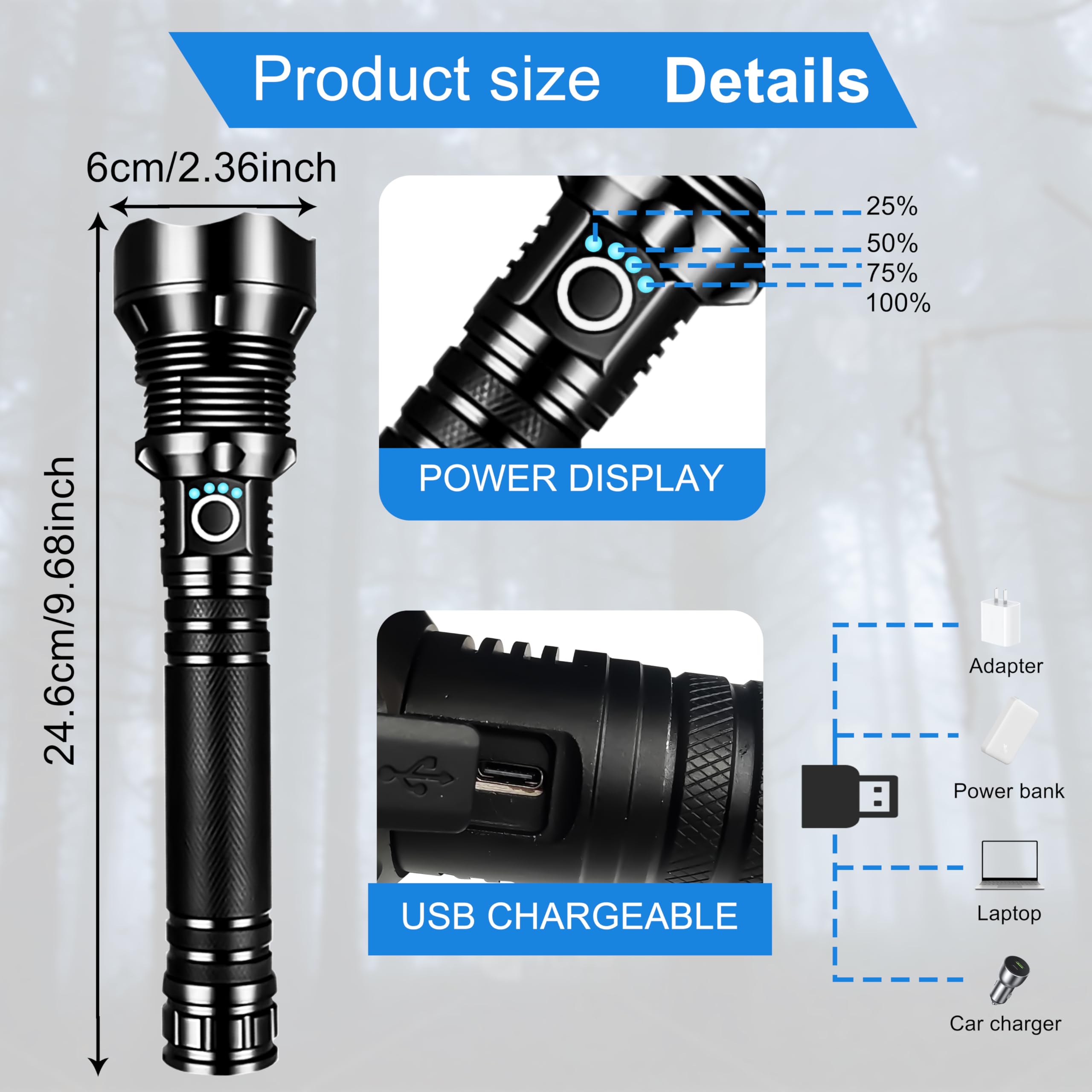 Zapyhng Flashlights High Lumens, Rechargeable Flashlights, High Lumens Led Flashlight, Super Bright Led Flashlight, Suitable For Camping And Emergency Situations