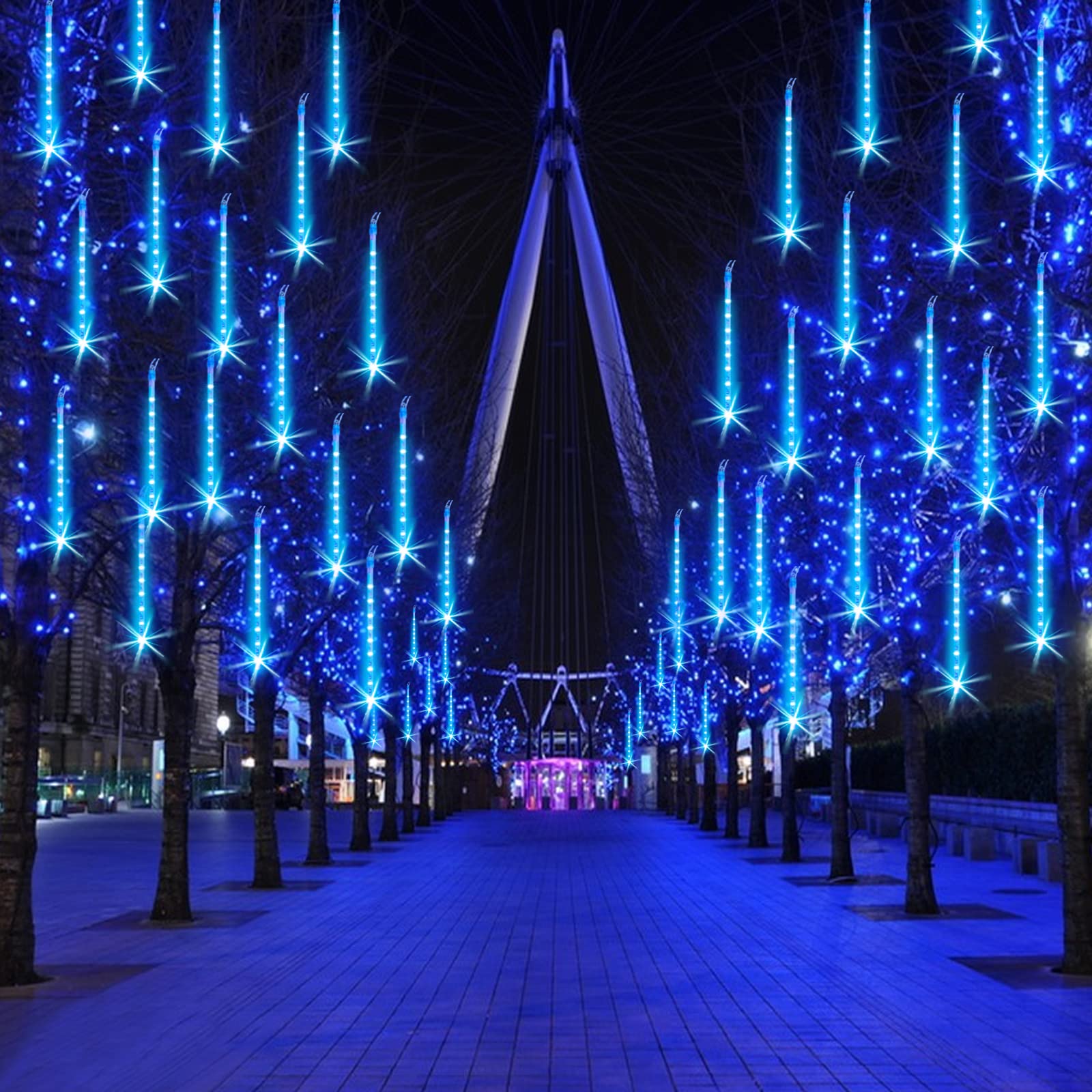 Fyyzy Icicle Lights Snowfall Meteor Shower Rain Light Christmas Led Decoration Falling Drop String Light 8 Tubes 288 Leds(Blue, 30Cm), 1 Pack