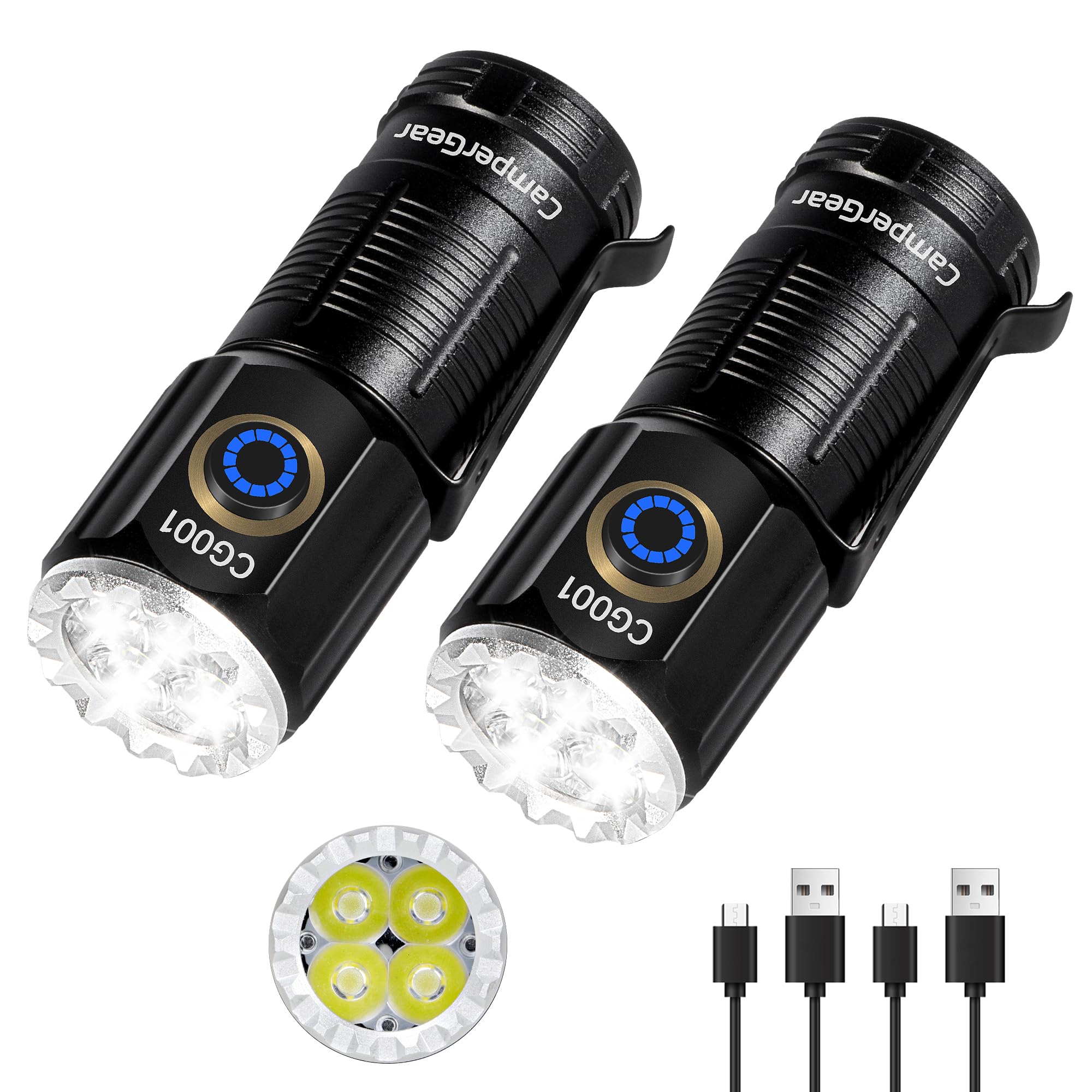 Campergear Led Rechargeable Mini Flashlight, 3800 High Lumens Super Bright Small Torch Tactical Flash Light For Outdoor And Edc, Battery Included