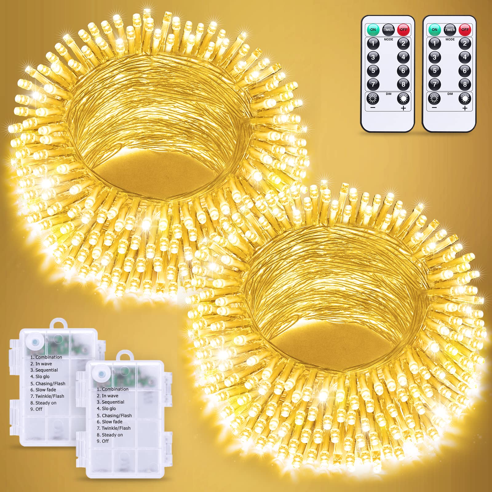 Jmexsuss 2 Pack Battery Operated String Lights With Remote Outdoor Indoor, Each 33Ft 100 Led Twinkle Fairy Lights Battery Operated For Bedroom Party Wedding Classroom Tree Christmas Decor (Warm White)