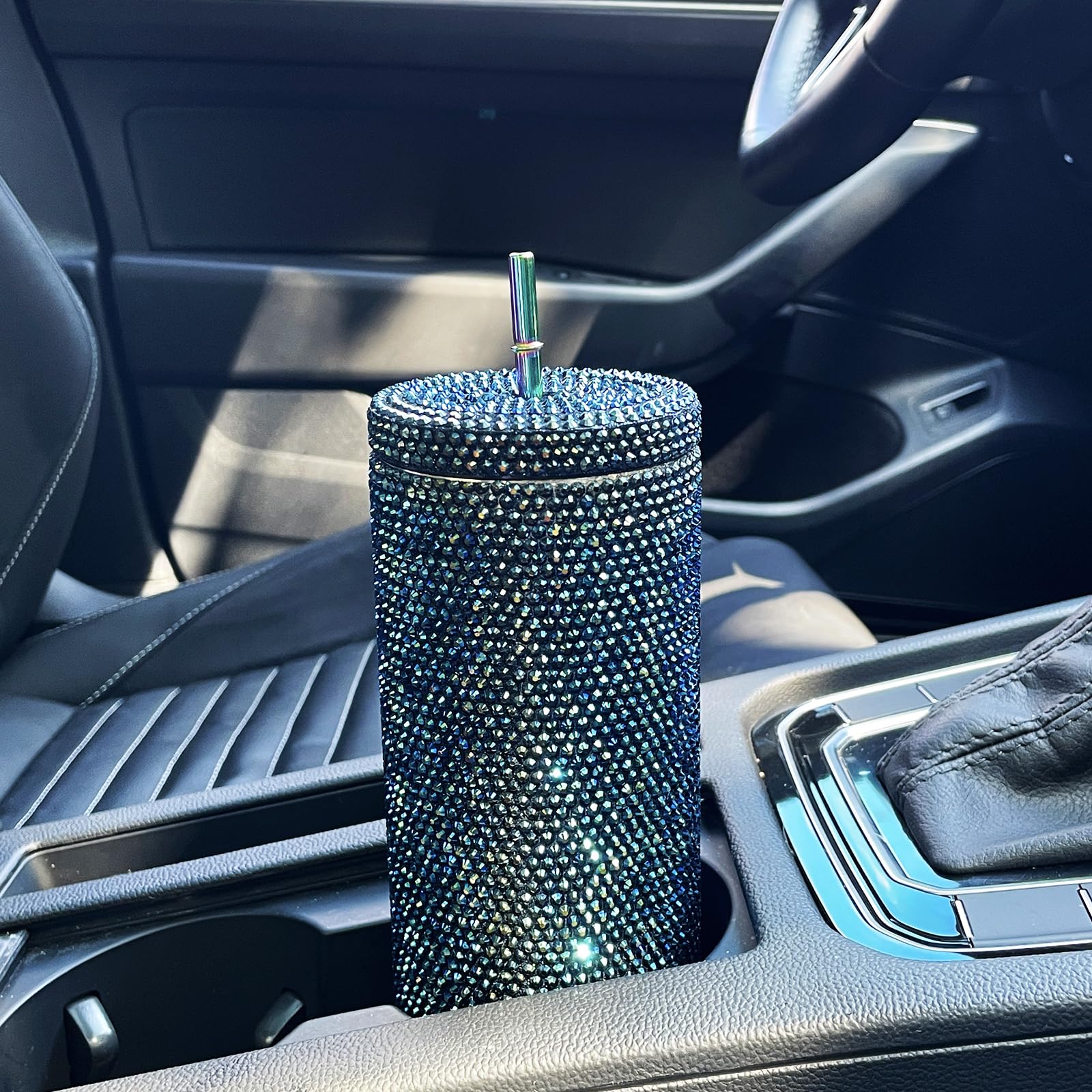 20Oz Bling Diamond Tumbler With Lid And Straw Studded Skinny Tumbler Stainless Steel Vacuum