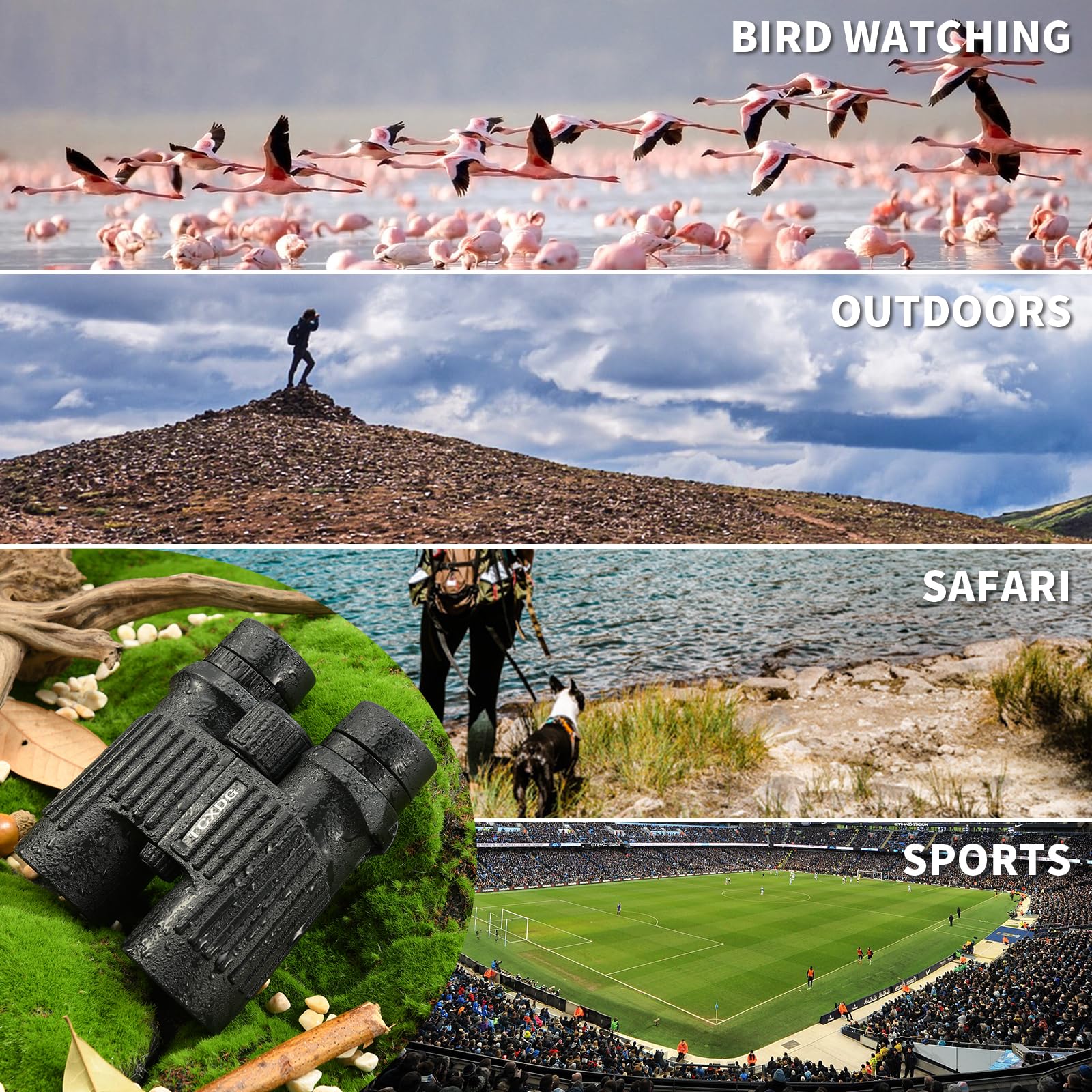 Tcxdg Hd 10X42 Binoculars With Phone Adapter - 8X20 Corner Monoculars - Large View, Clear Low Light Binoculars - Waterproof, Lightweight For Birding, Boating, Hiking, Camping (Black)