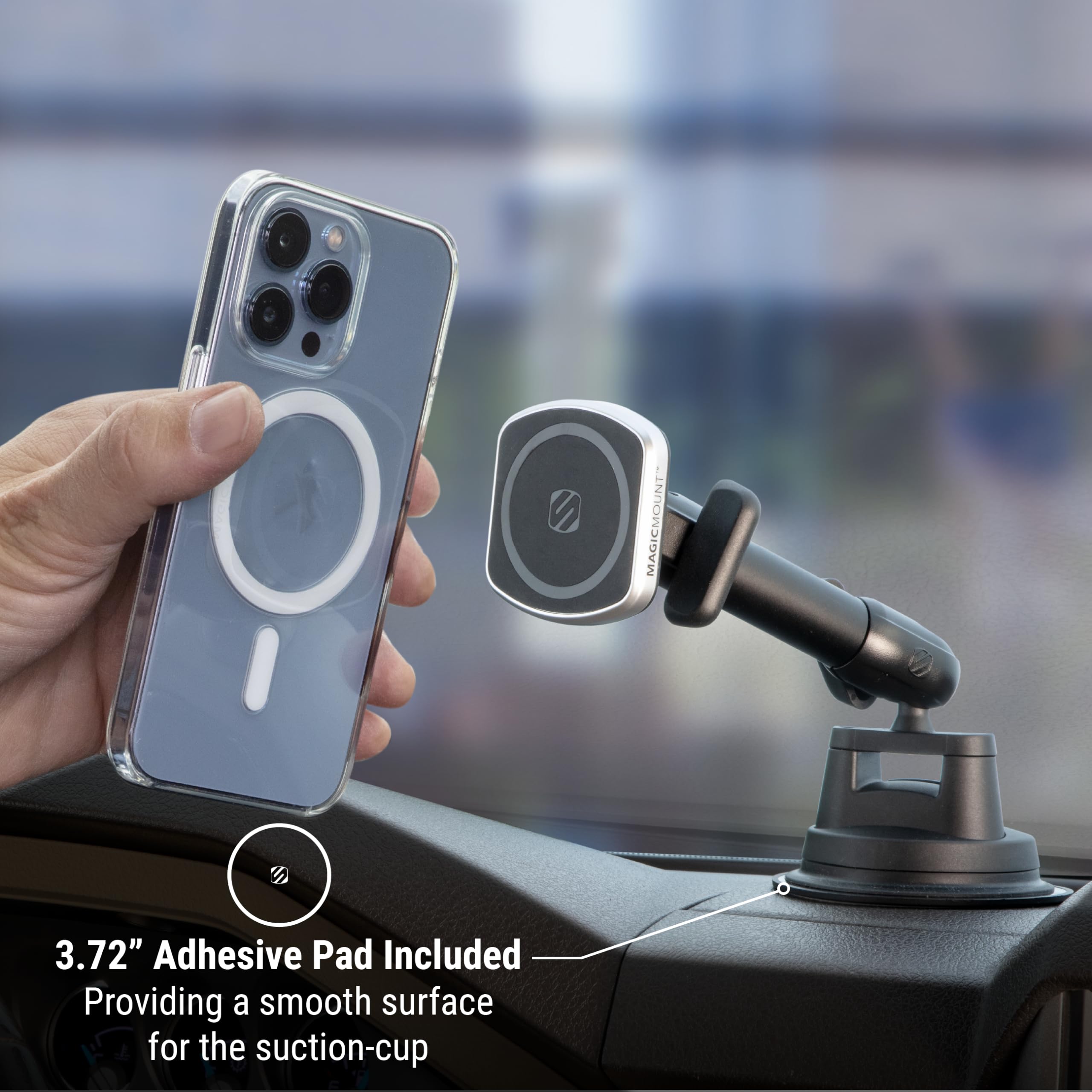 Scosche Mp2Wd2Hd Magicmount Pro2 Xl Heavy Duty, Strong Suction Cup Cell Phone Mount With Long Arm Windshield/Dashboard Phone Holder And Anti-Shake Stabilizer For Iphone, Android, Tablet, Car, Truck