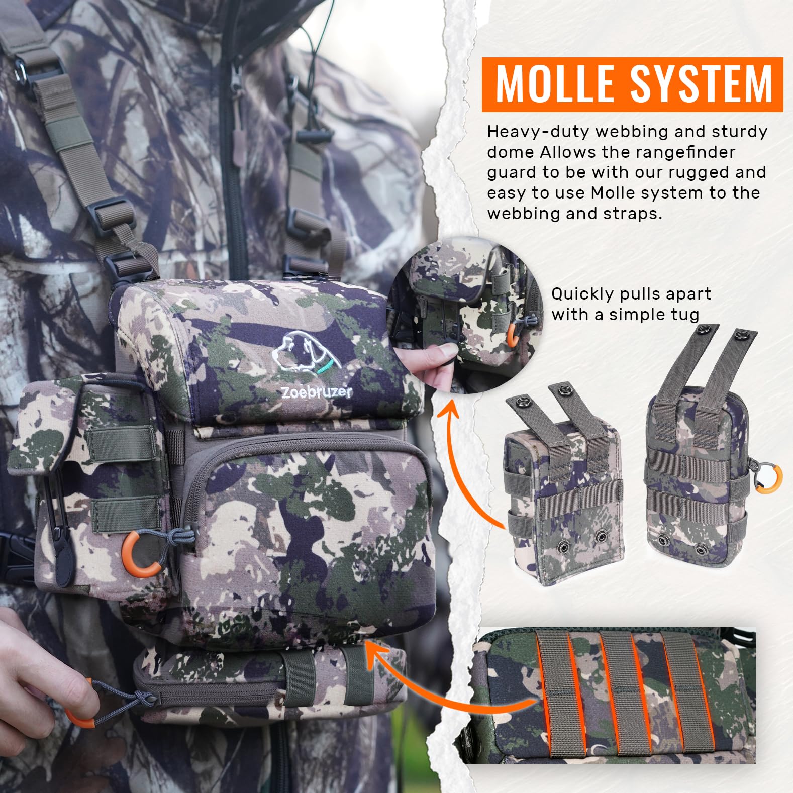 Zoebruzer Binocular Harness Chest Pack, Bino Harness Bag With Rangefinder Pouch & Rain Cover, Molle System Multifunction Hunting Pack