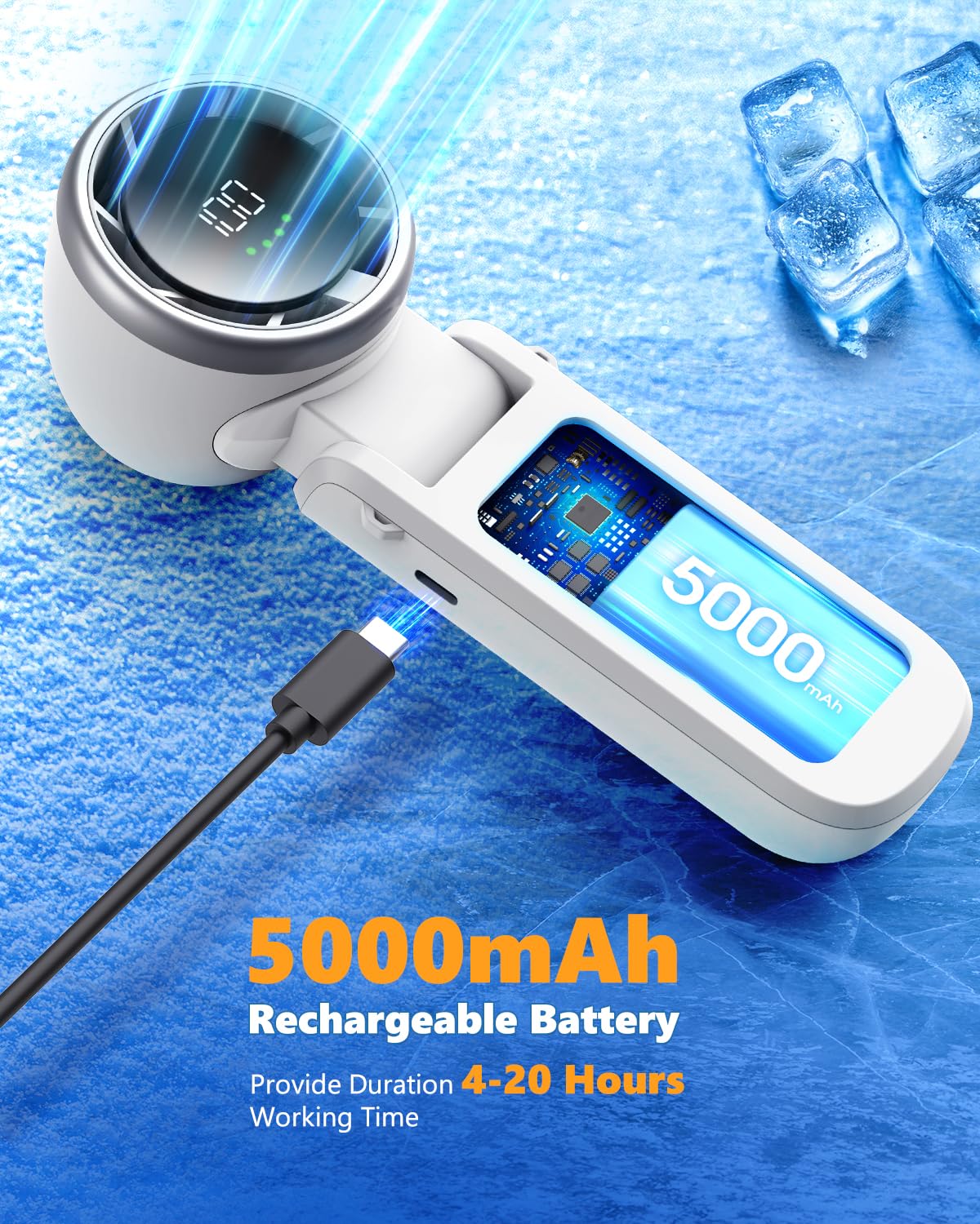 Portable Handheld Turbo Fan, Stepless 100 Gear Wind Rechargeable Personal Hand Fan, 5000Mah Handheld