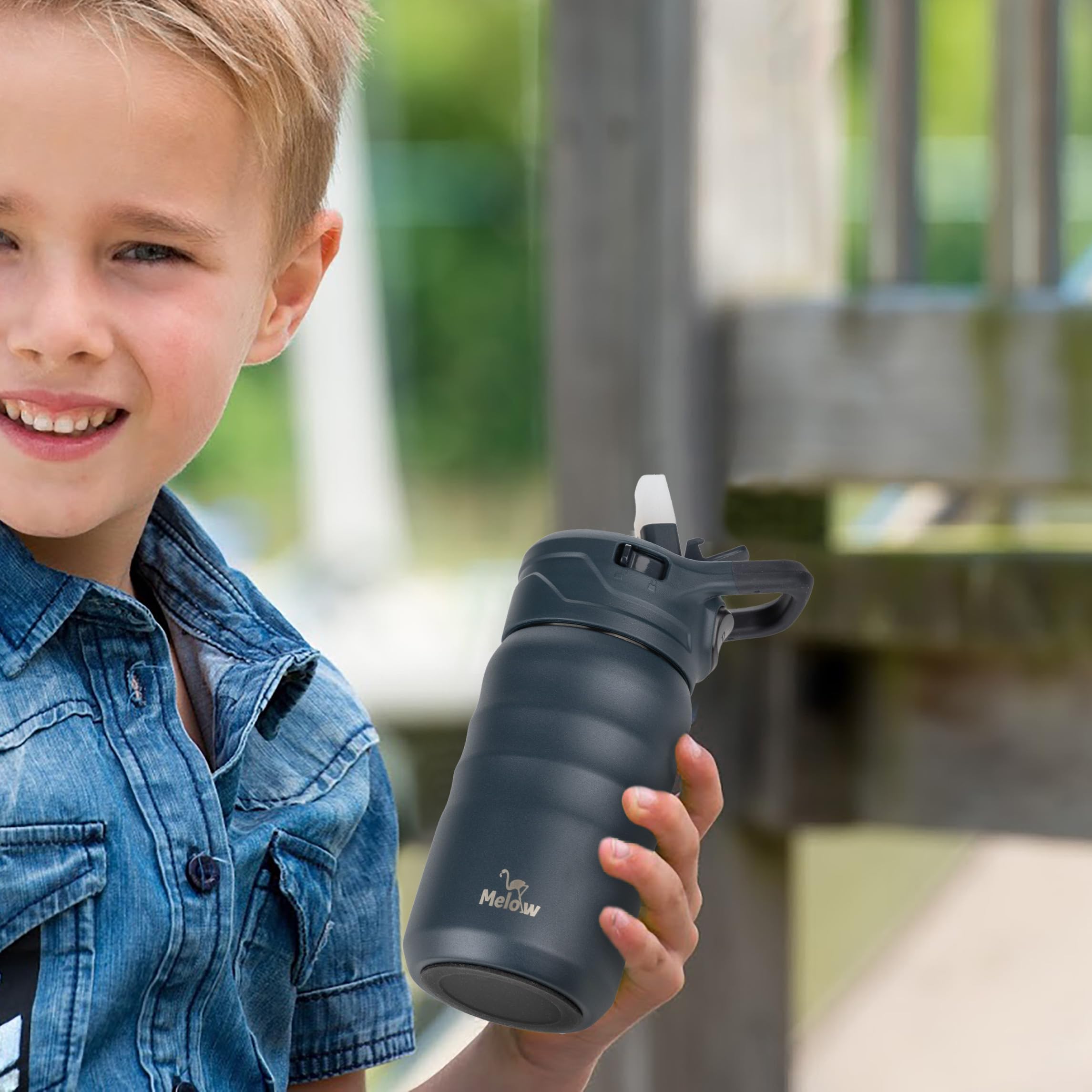 Melow 12 Oz Kids Water Bottle, Stainless Steel Insulated With Straw And Chug Lid, 2 Lids