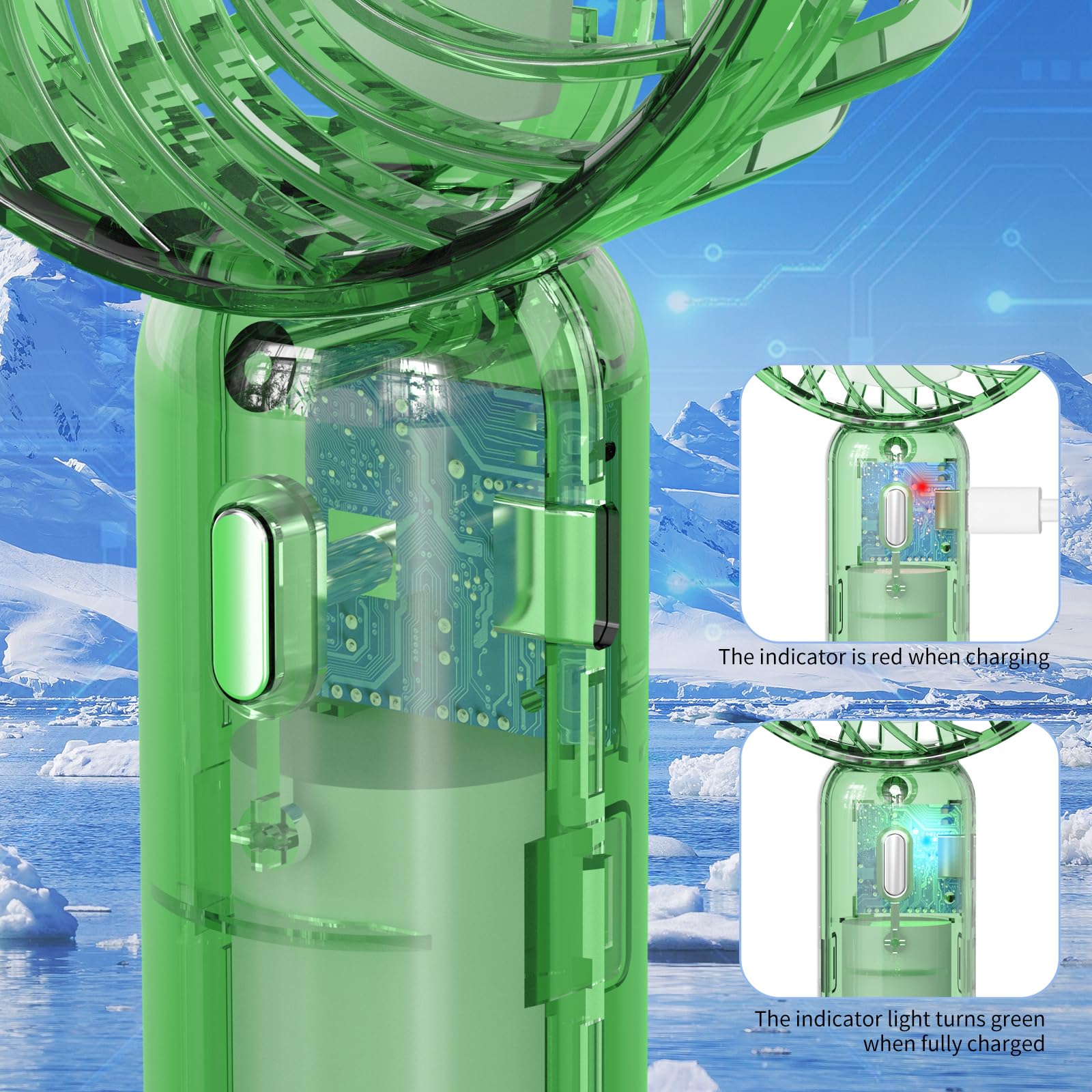 Portable Mini Handheld Fan,Transparent Design Small Fan Adjustable Usb Rechargeable 3 Speed Powerful