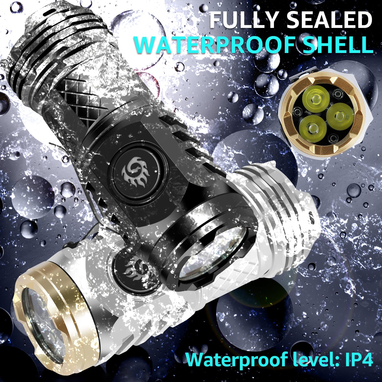 Nemtmcua 2Pcs German Three-Eyed Monster Mini Flash Super Power Flashlight, Thumb Flashlight Mini Flashlights, Pocket Flashlight With Clip, Mini Torch Led Flashlight, Portable Mini Pocket Torch (Black+Silver)