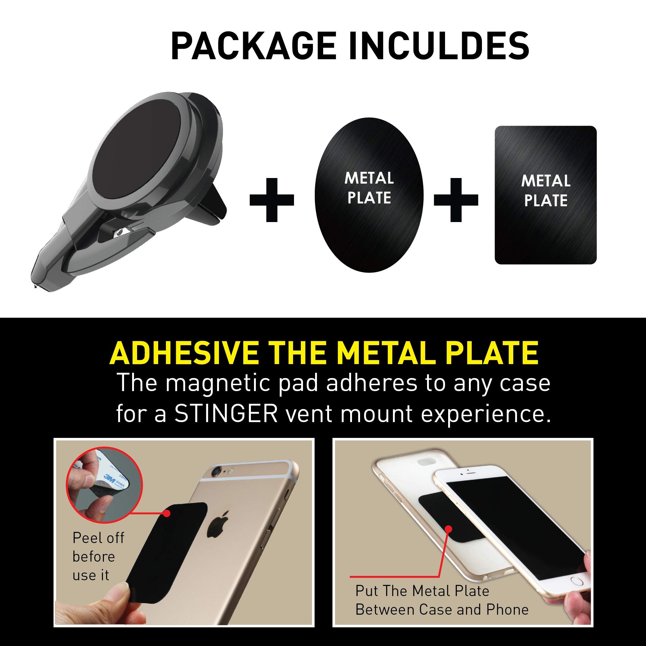 Ztylus Stinger Car Phone Holder With Emergency Escape Tool: Universal Air Vent Magnetic Cell Phone Mount Holder, Spring Loaded Window Breaker, Seat Belt Cutter, Cradle Stand Holder (Black)