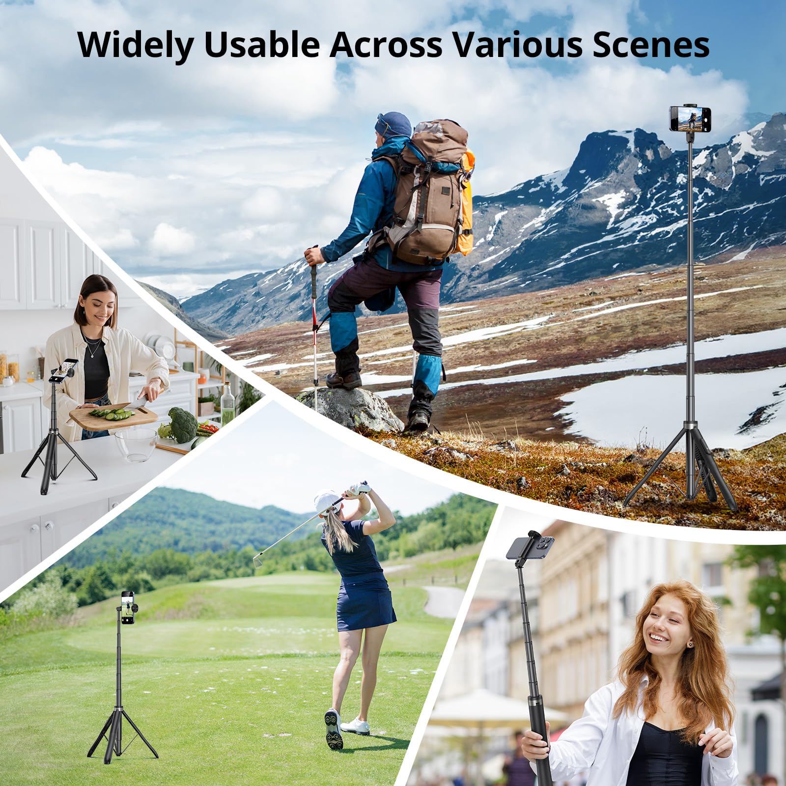 Syncwire 53.5" Phone Tripod, Selfie Stick Tripod With Bluetooth Remote, All-In-One Aluminum Phone Tripod Stand For 4”-7” Iphone And Android Smartphones, Black