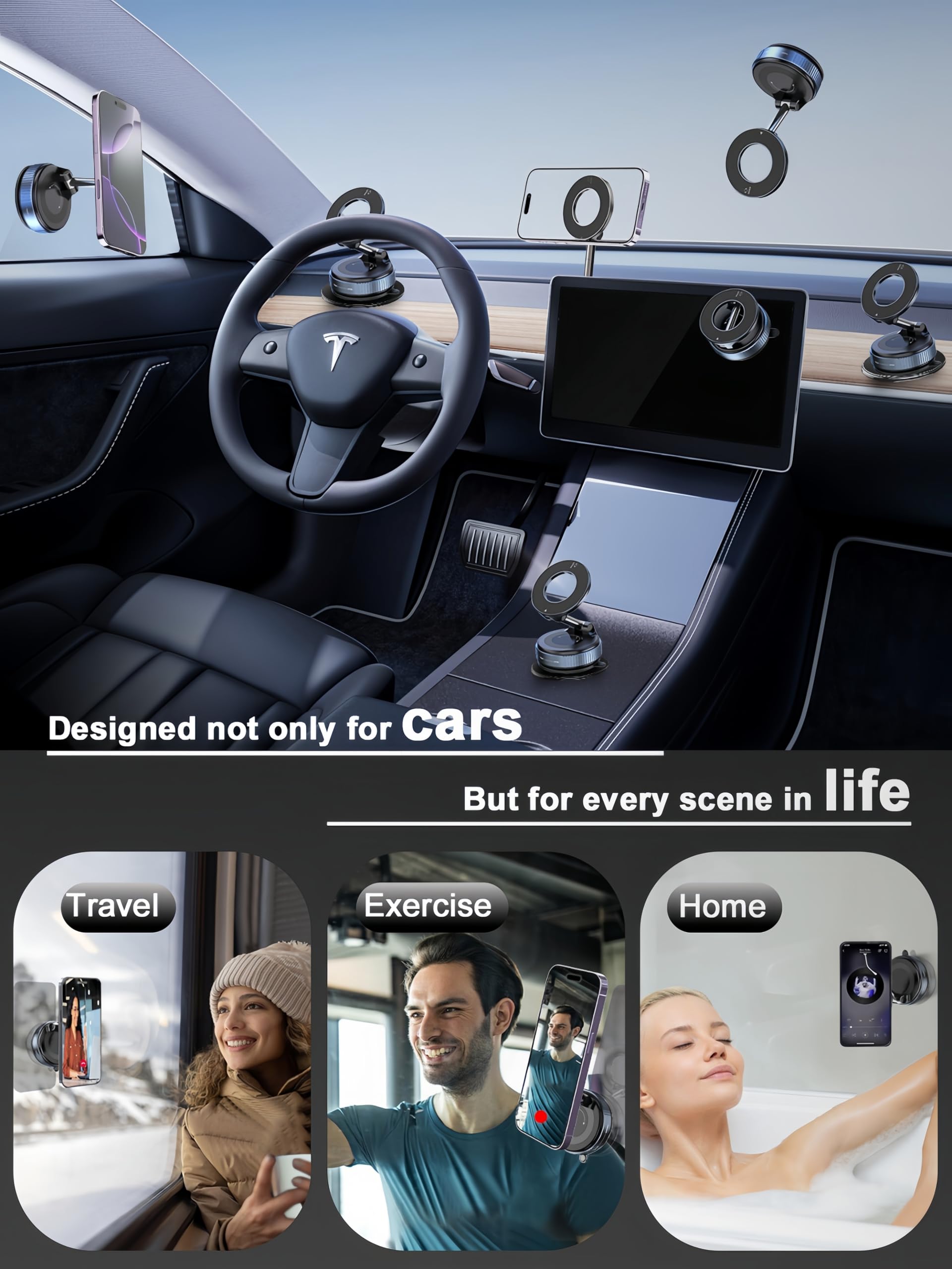 Snanlen  360° Vacuum Magnetic Phone Holder, Magnetic Car Phone Mount, Hands- Suction Cup Phone Holder For Car/Gym/Mirror/Shower, Car Mount Compatible With Iphone 16 Pro Max/Android