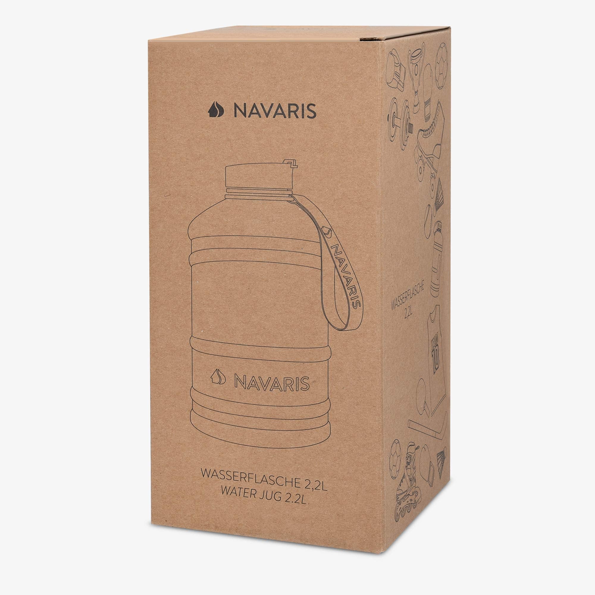 Navaris Stainless Steel Water Bottle - Single-Walled 75Oz (2.2L) Big Metal Drinking Bottle