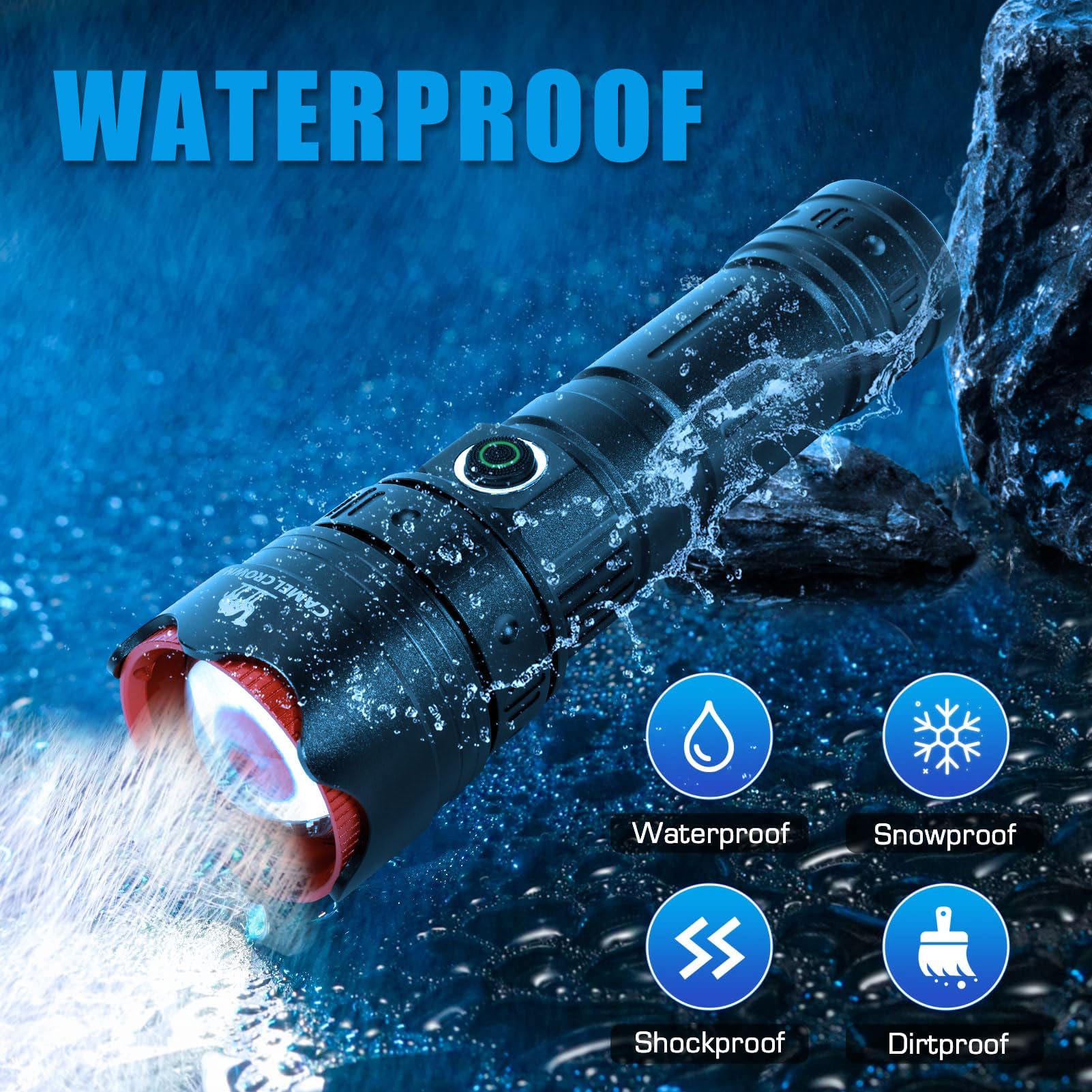 Camel Crown Rechargeable Flashlights High Lumens 90000 Lumen Led Flashlights With 5 Modes Ipx7 Waterproof Zoomable Tactical High Powered Flash Light For Home Outdoor