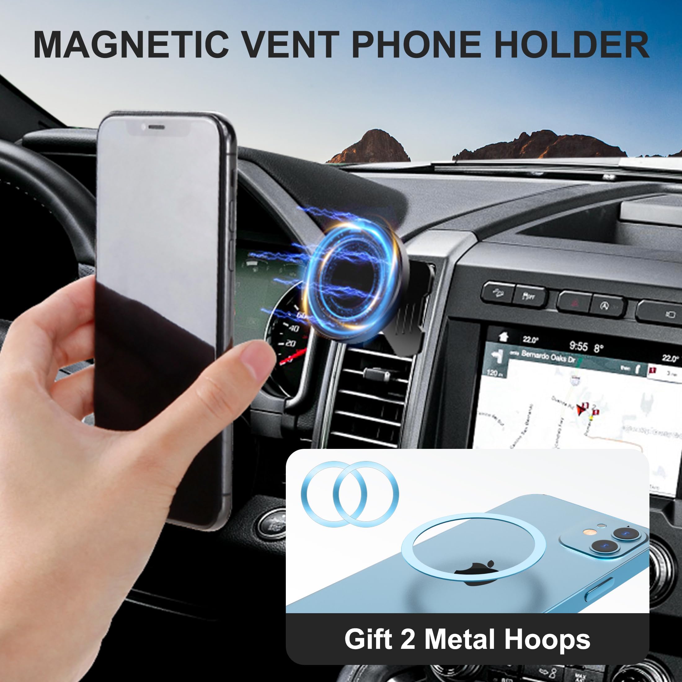 Surfcabin Cnc Vent Phone Holder, Magnetic Car Air Vent Phone Holder Cradles Mount Compatible With F150 2015-2020 & Super Duty F250 F350 F450 2017- Universal Bracket Stand For Iphone & Android
