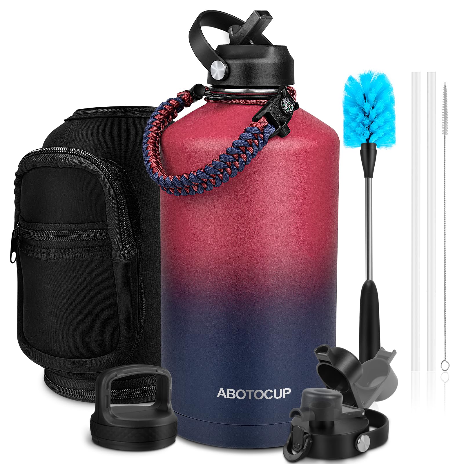 1 Gallon Water Bottle Insulated With Powder Coated, Water Jug 1 Gallon With Straw Lids