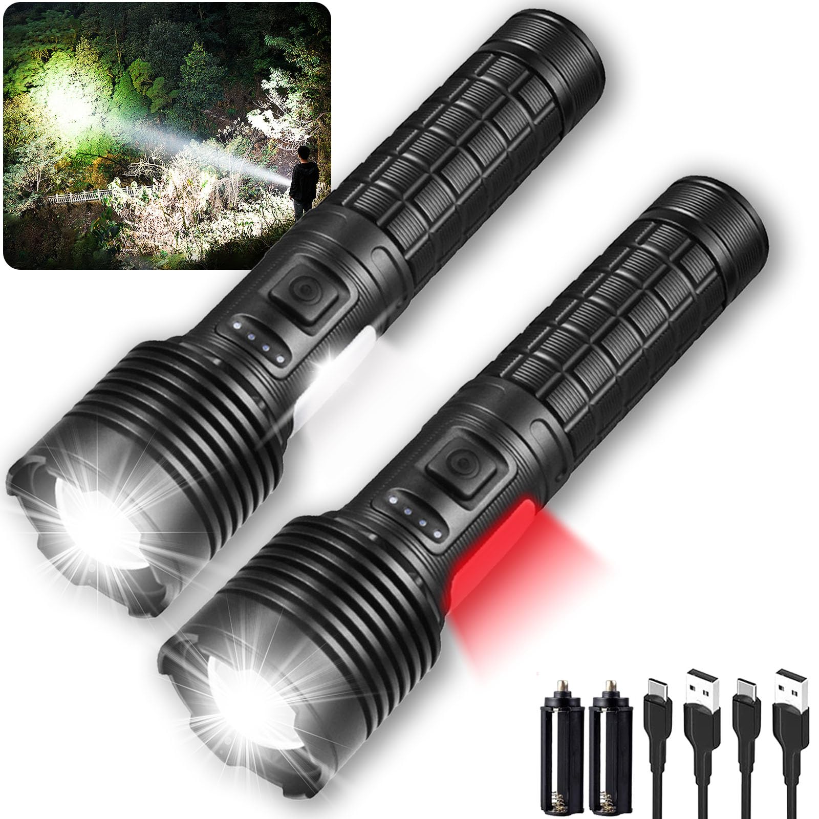 Swanlake Xhp70.2 20000 Lumen Rechargeable Led Flashlight, Black, Battery Powered, Waterproof, 7 Lighting Modes, Usb Rechargeable