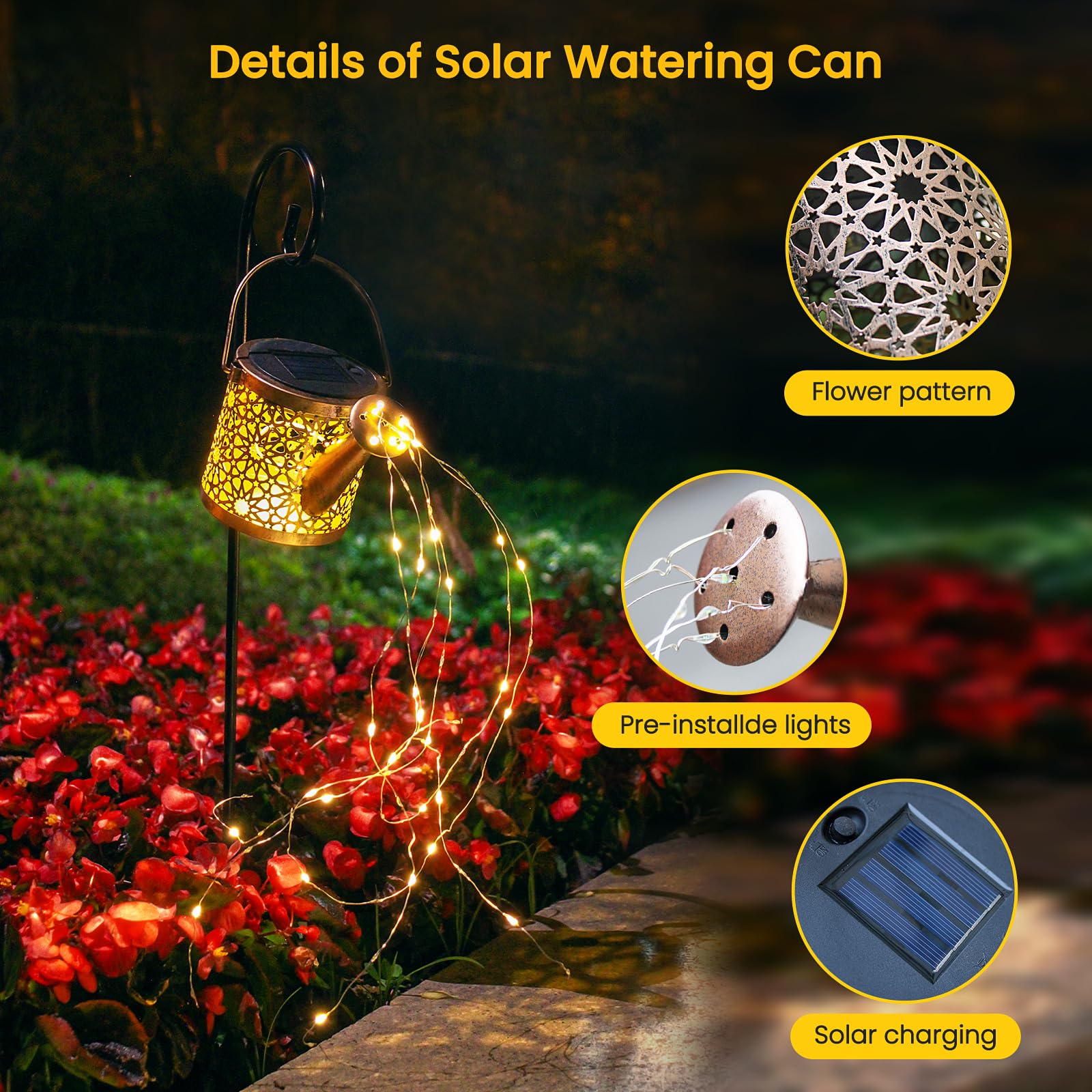 Misawce Small Solar Watering Can Lights With Star Pattern, Metal Solar Lanterns For Outdoor Waterproof Decorative Light For Garden, Yard, Patio, Or Lawn, For Women