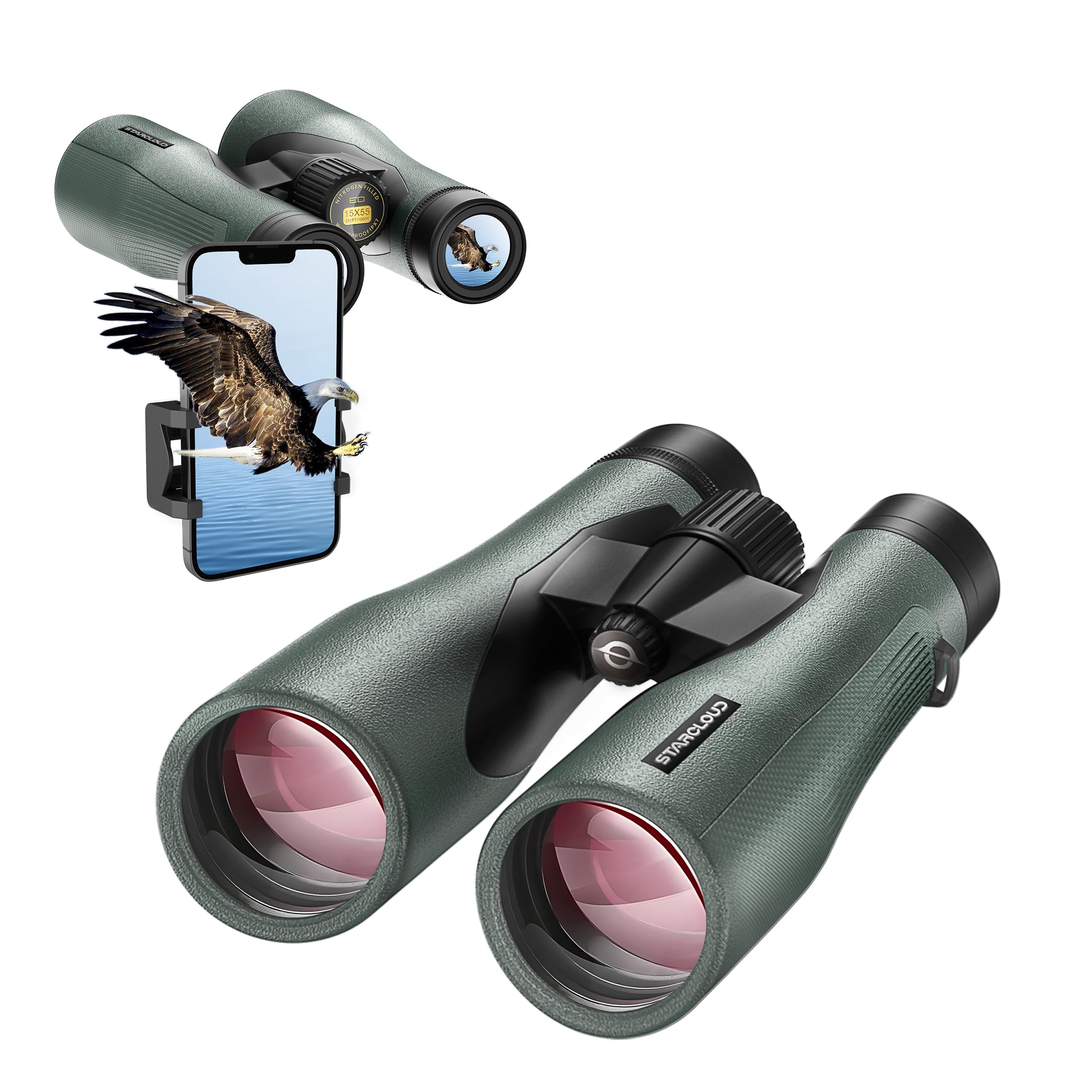 Star Cloud 15X55 Uhd Lightweight Binoculars For Adults With Phone Adapter, Large View Ipx7 Waterproof Binoculars For Bird Watching, Hunting, Hiking, Stargazing (15X55)
