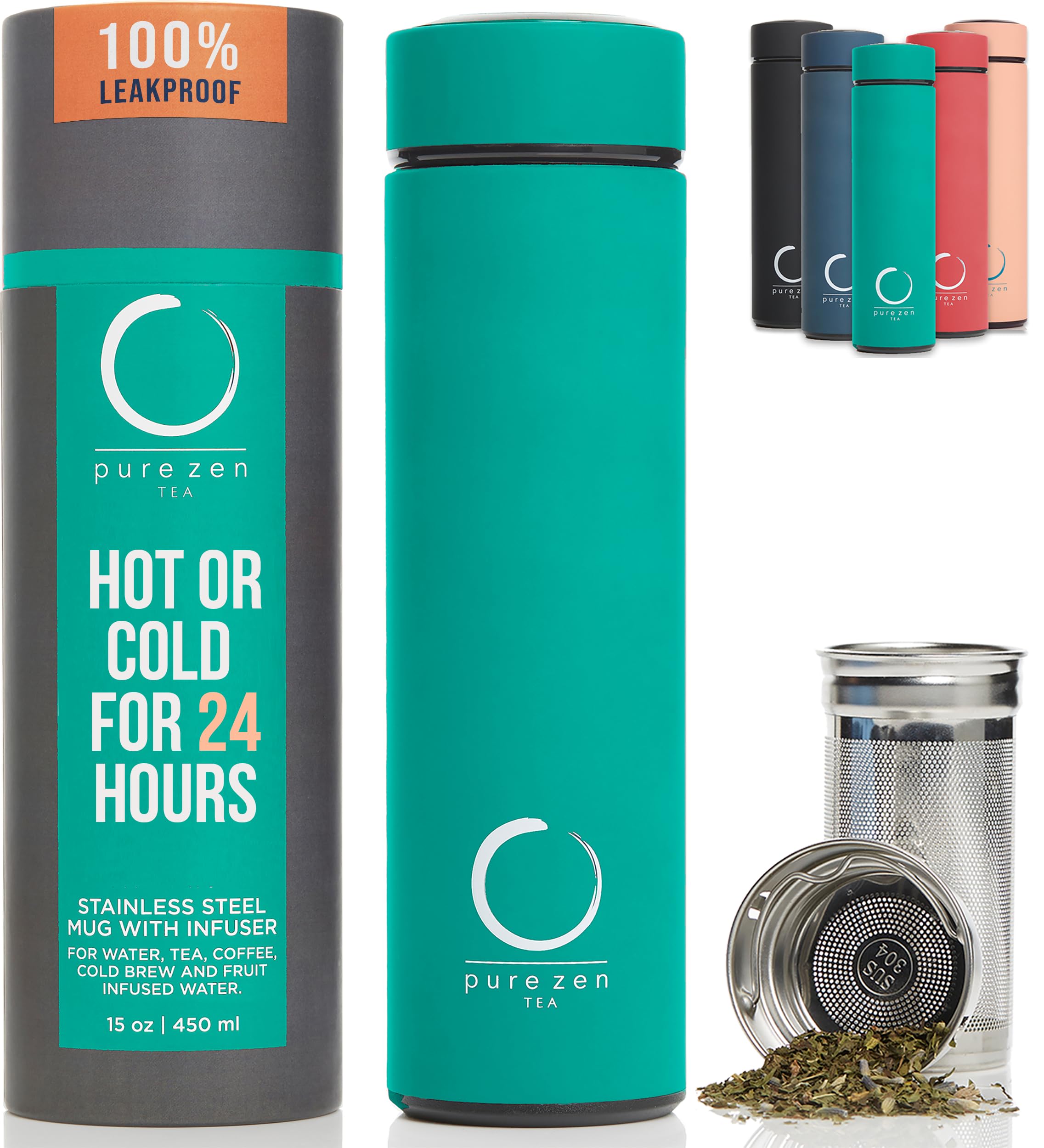 Pure Zen Tea Thermos With Infuser For Hot And Cold Infusions - Stainless Steel - Tea Infuser Bottle
