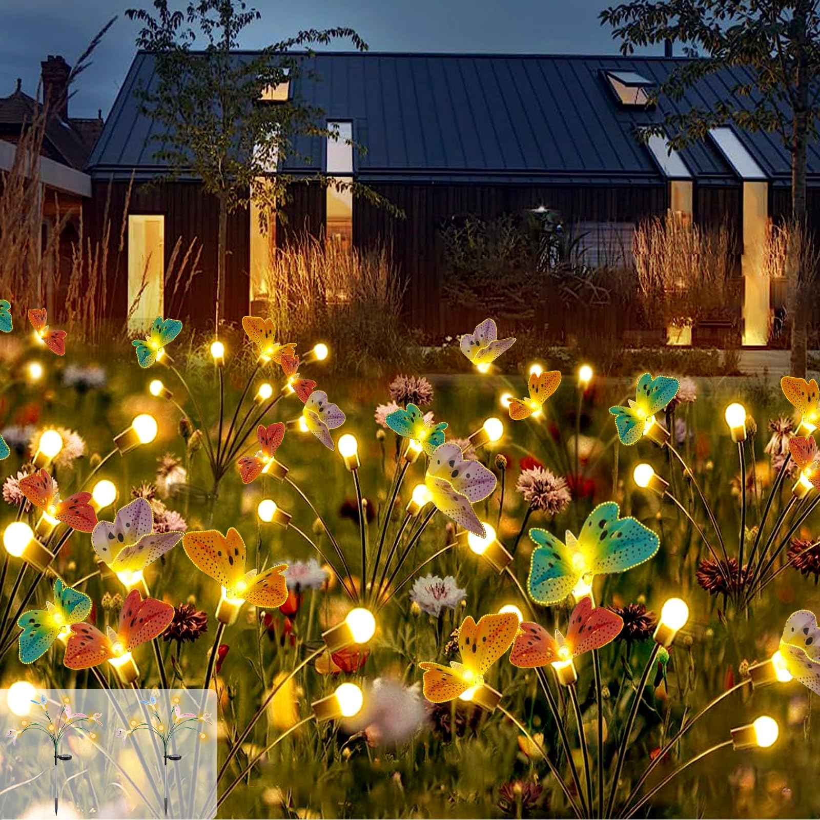 Jimacro Solar Butterfly Lights, 2 Pack With 8Leds Swaying, Waterproof Solar Powered Led Decorative Garden Lights For Outdoor Pathway, For Mother'S Day