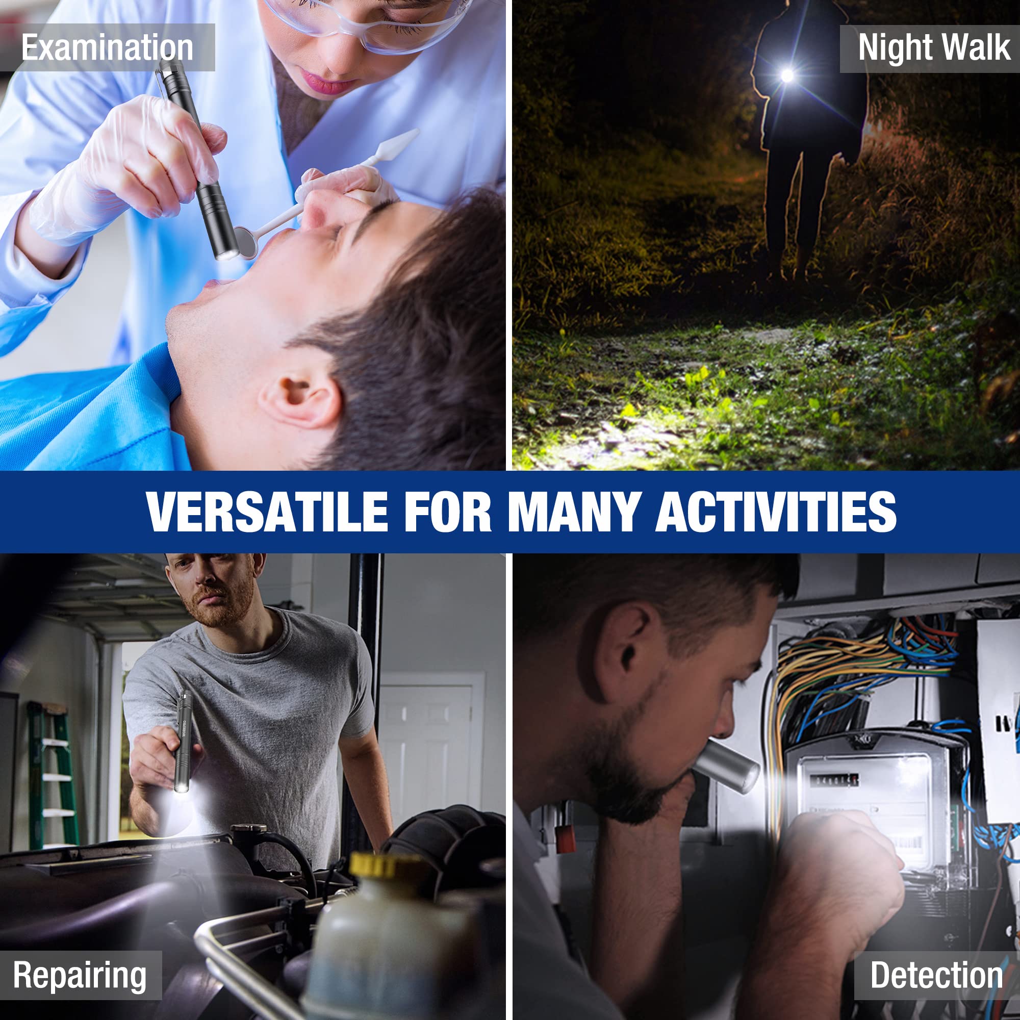 Workpro Led Pen Light, Aluminum Pen Flashlights, Pocket Flashlight With Clip For Inspection, Emergency, Everyday, 2Aaa Batteries Include, Gray(4-Pack)