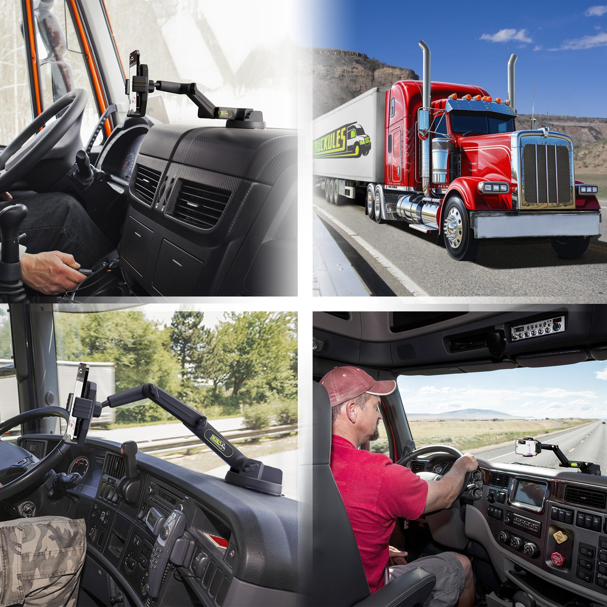 Truckules Phone Mount For Truck Phone Holder For Truck - Heavy Duty Super Suction Cup, Mobile Device Holder For Dashboard Window 16.9 Inch Long Arm & Stable, Iphone & Samsung Compatible, Big Rig Trucker, Gray