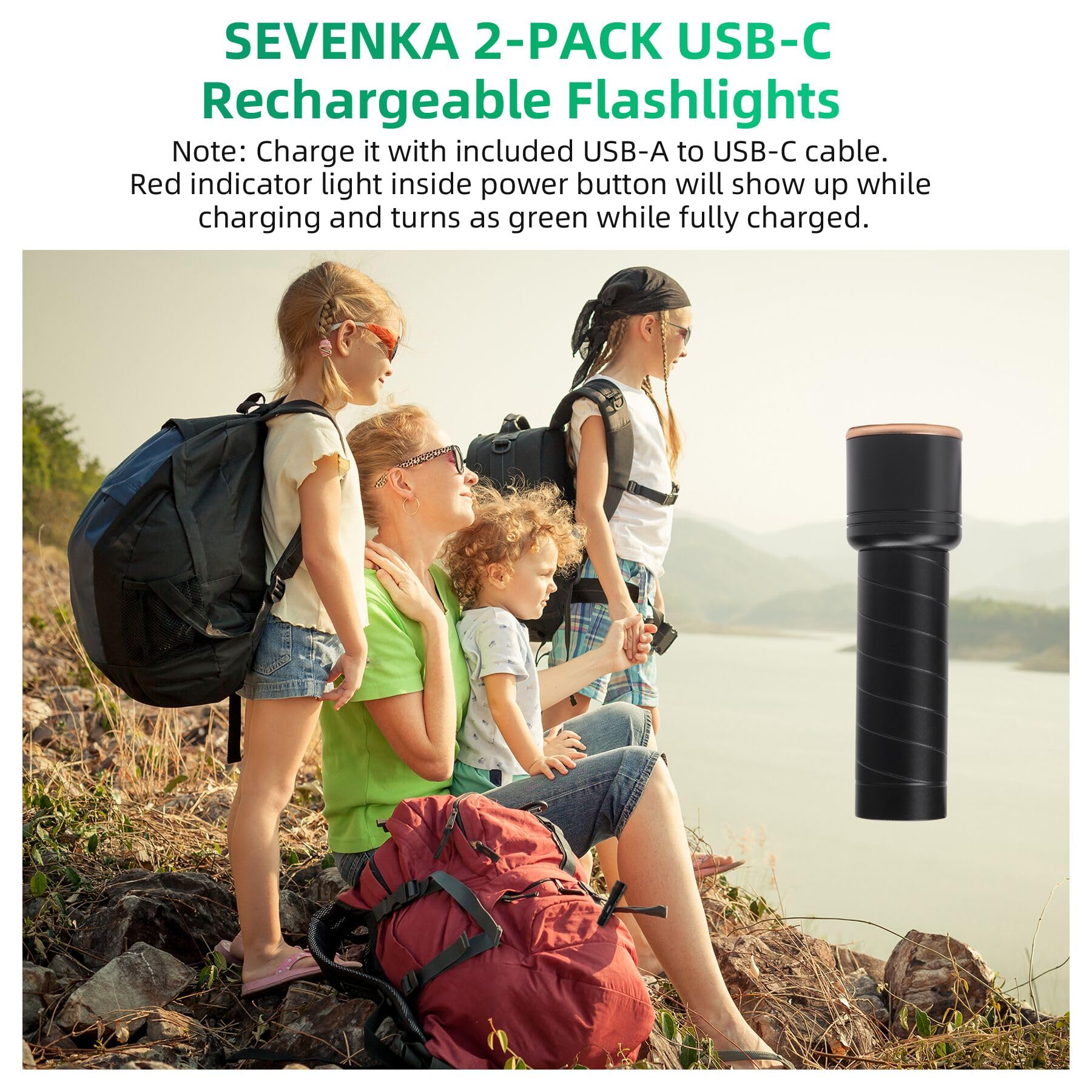 Sevenka 2 Small Rechargeable Flashlights Usb-C, 4.1In Zoomable Led Flashlight High Lumen, Compact, Powerful, Portable Led Torch, Pocket-Size Bright Utility Flashlight For Emergency, Camping, Hiking