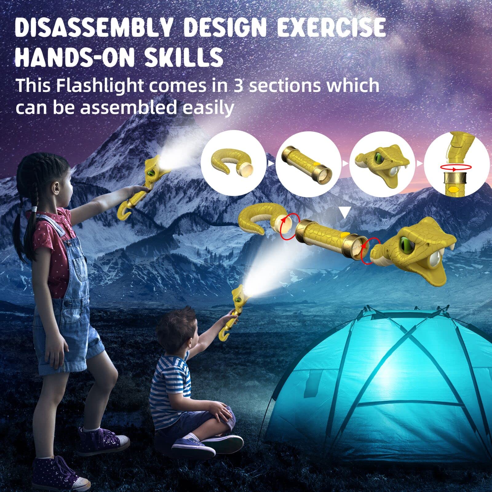 Cosoos Rechargeable Flashlight For Kids, Hiss & Music Mode, Kids Flashlight Toys, Outdoor Camping Gear Accessories, Christmas Stocking Stuffer For Kids 3 4 5 6 7 8 9 Years Boys Girls