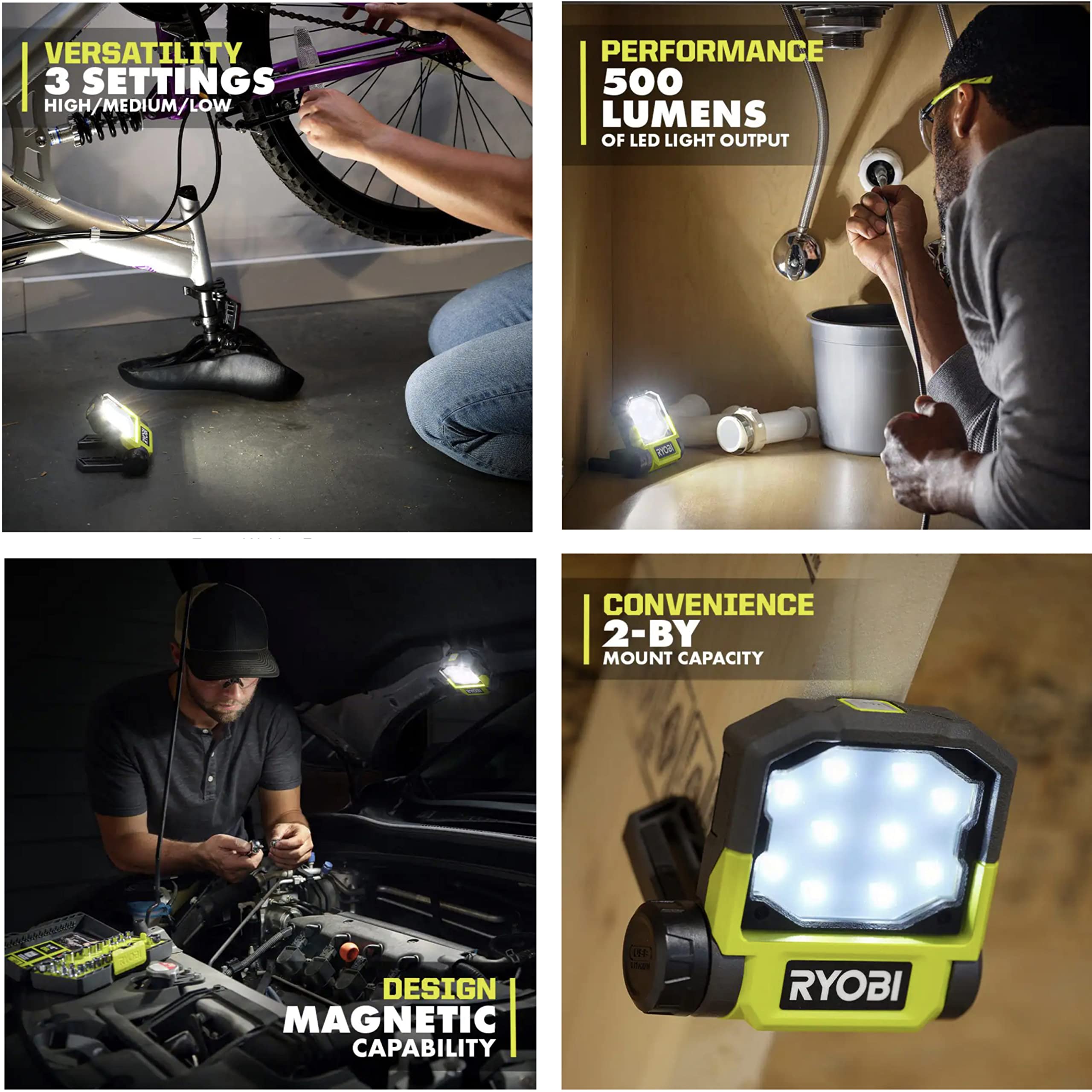 Buho Usb Flashlight Accessory Bundle – Includes Compact Cordless Flashlight, Small And Pivoting Flip Light, 2 Compatible Ryobi Lithium 2.0Ah 4V Batteries And Charging Cable (6 Items)