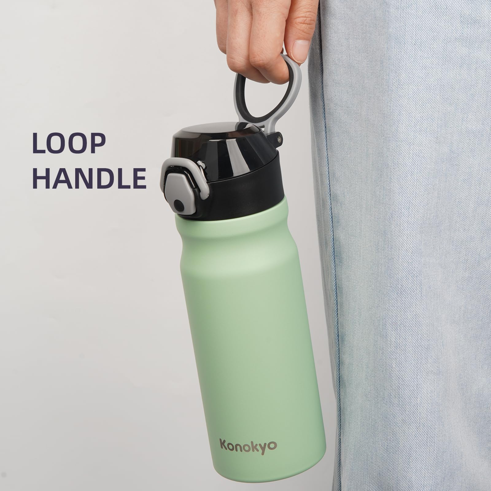 Insulated Water Bottle With Straw And Carry Loop,18 Oz Stainless Steel Double Wall Vaccum Metal