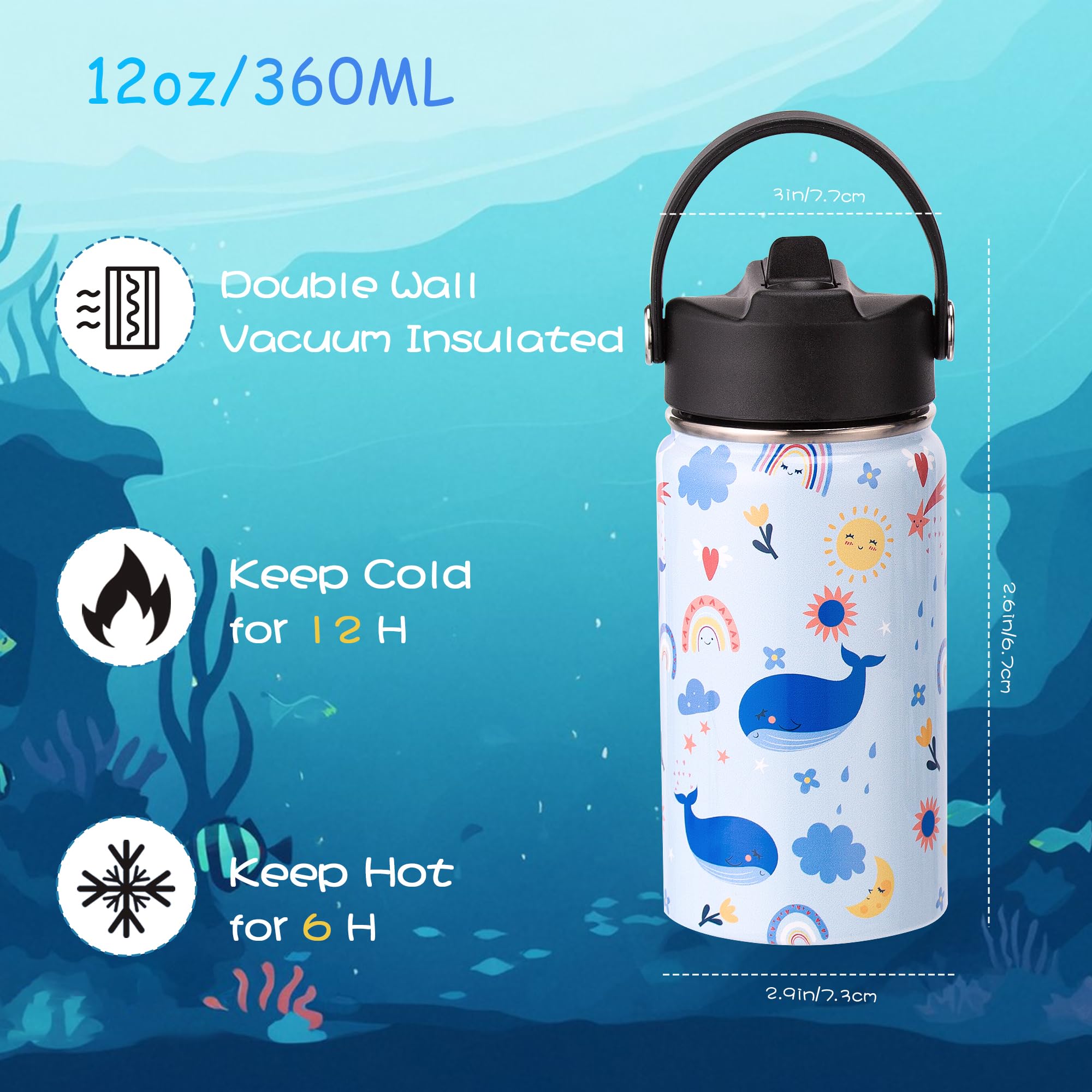 12Oz Kids Insulated Water Bottle,Double Wall Vacuum Tumbler,18/8 Stainless Steel Leak Proof Kids