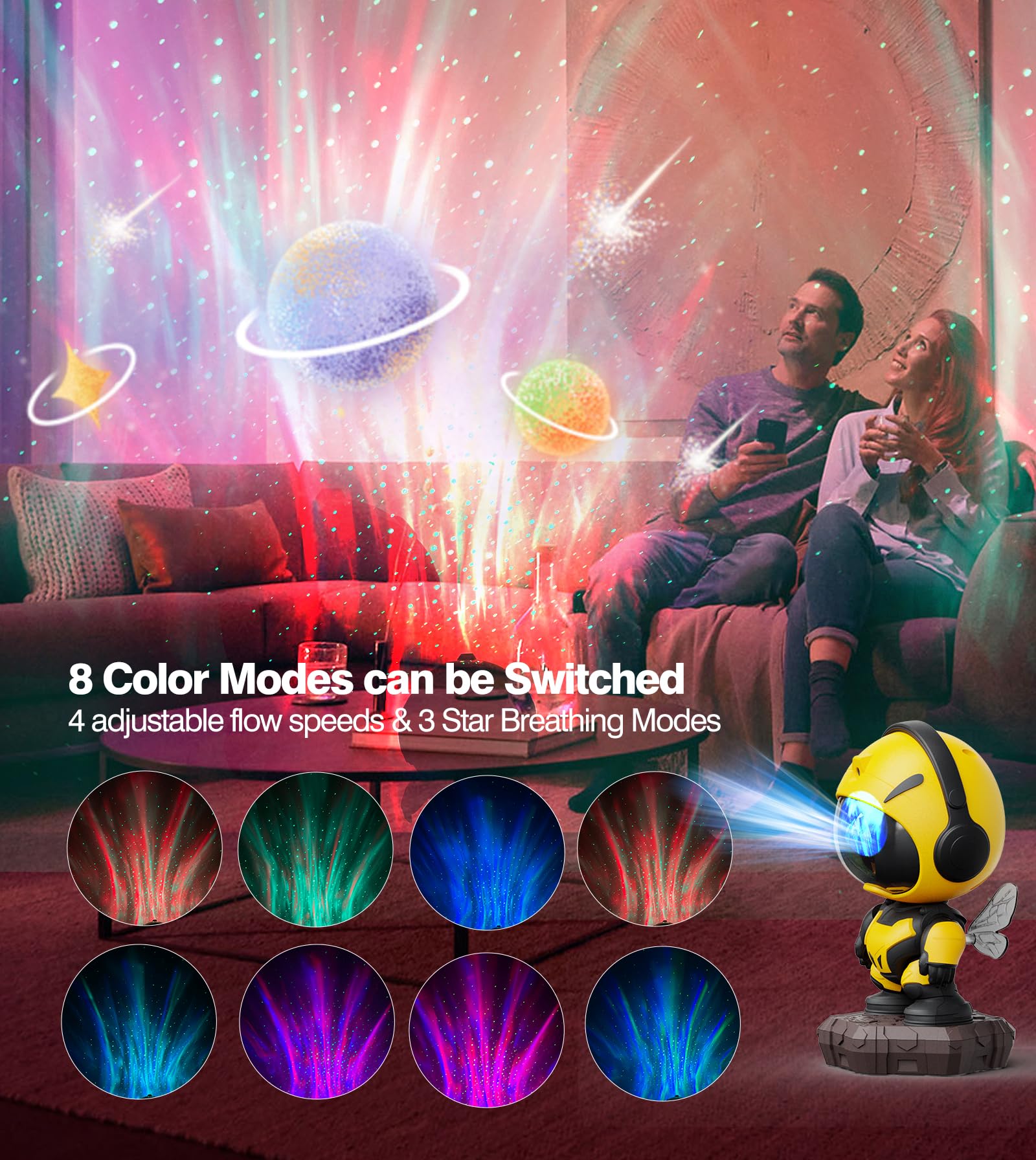 Zganva Astronaut Galaxy Projector,Astronaut Star Bee Projector,Nebula Ceiling Led Night Light For Kids With Timer Remote,Adjustable Flowing Light Starry Projector For Bedroom,Room Decor