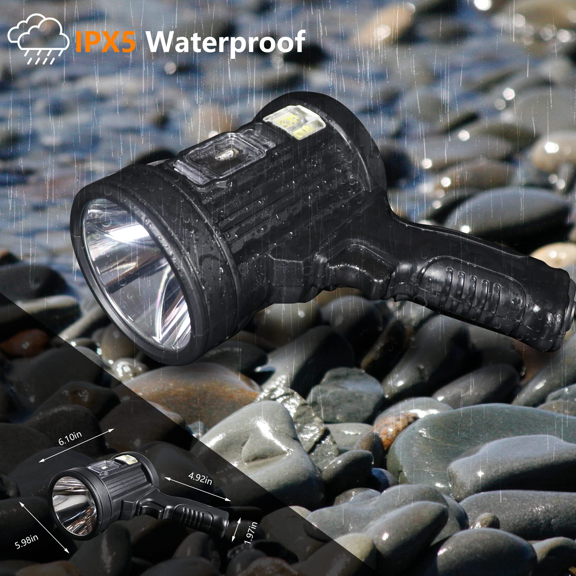 Buthsku Rechargeable Flashlight, 90000 Lumens Handheld Flashlight With Cob Light, 4 Color 6 Modes Portable Led Flashlight For Hunting Boating Camping