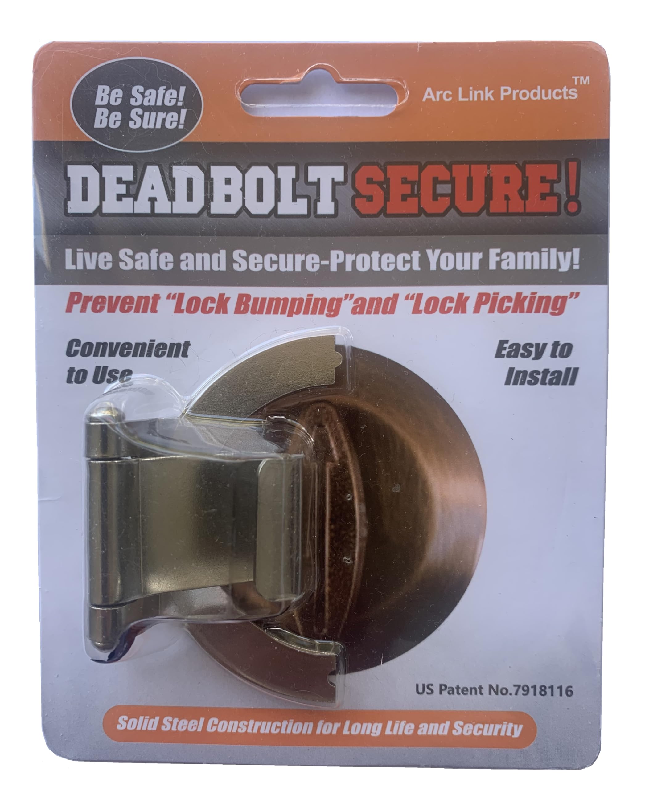 Arc Link Products Deadbolt Secure, Prevent Lock Bumping, Prevent Lock Picking For In-Swinging And Out-Swinging Doors, Install In Minutes, No Drilling (Nickel Plated)