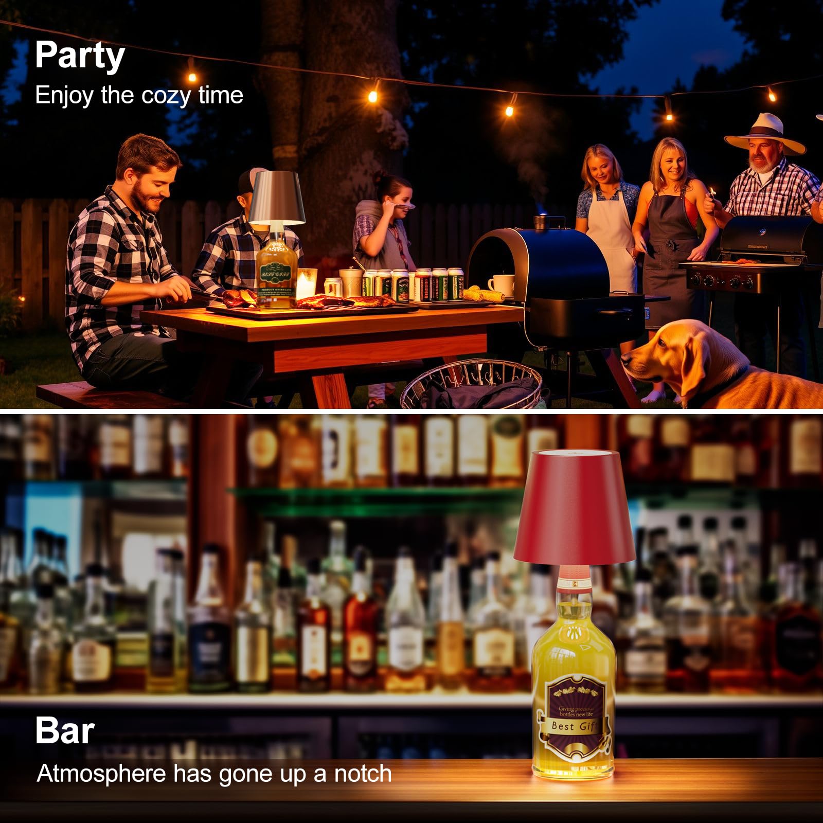 Nulmvic Wireless Bottle Lamp Shade - Portable Led Wine Bottle Lamp With Stopper, 3 Color Stepless Dimming Rechargeable Touch Wine Bottle Lights For Any Liquor Bottle Bars Restaurants (Black, 1 Pack)