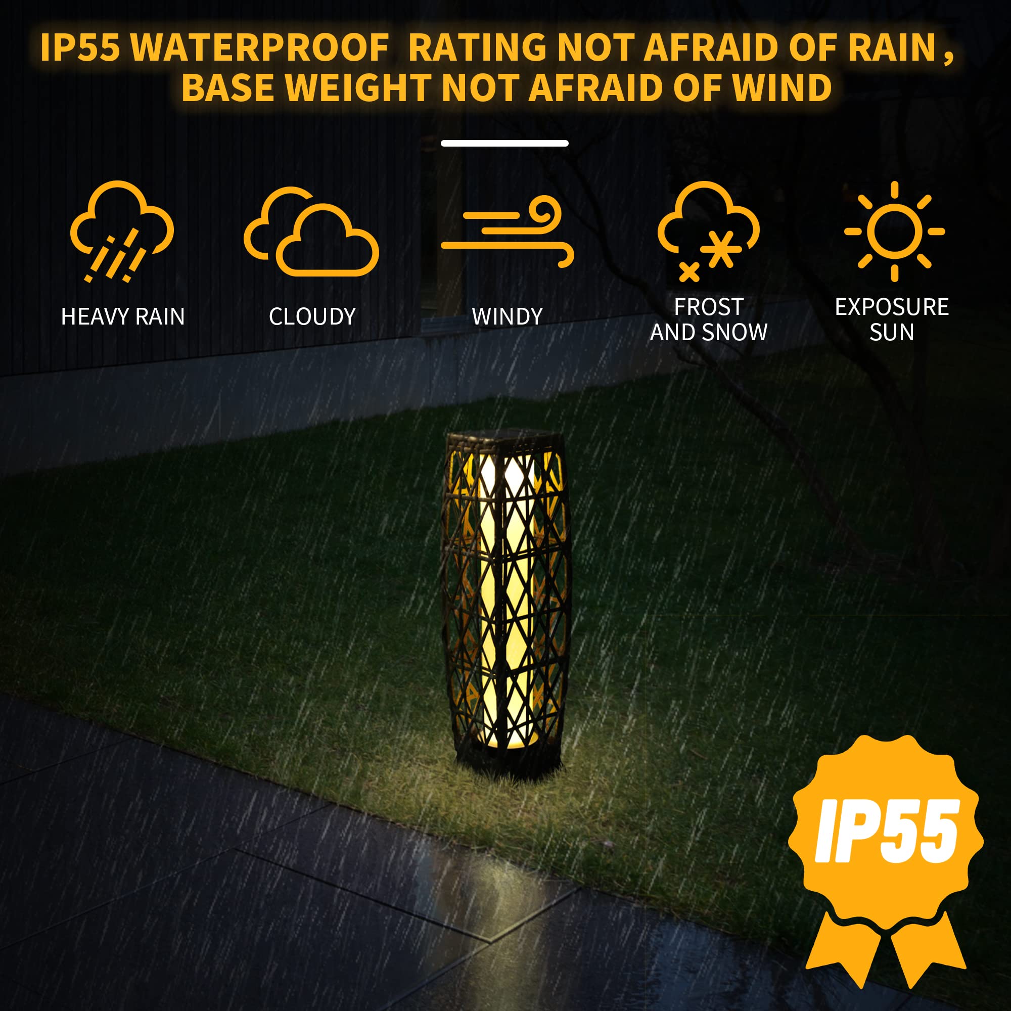 Olymsold Solar Floor Lamp,Outdoor Floor Lamp,Solar Lanterns Outdoor Waterproof,Solar Powered Resin Wicker Outdoor Solar Lamp,Weather-Resistant Rattan Deck Light For Porch, Garden,Patio,Deck