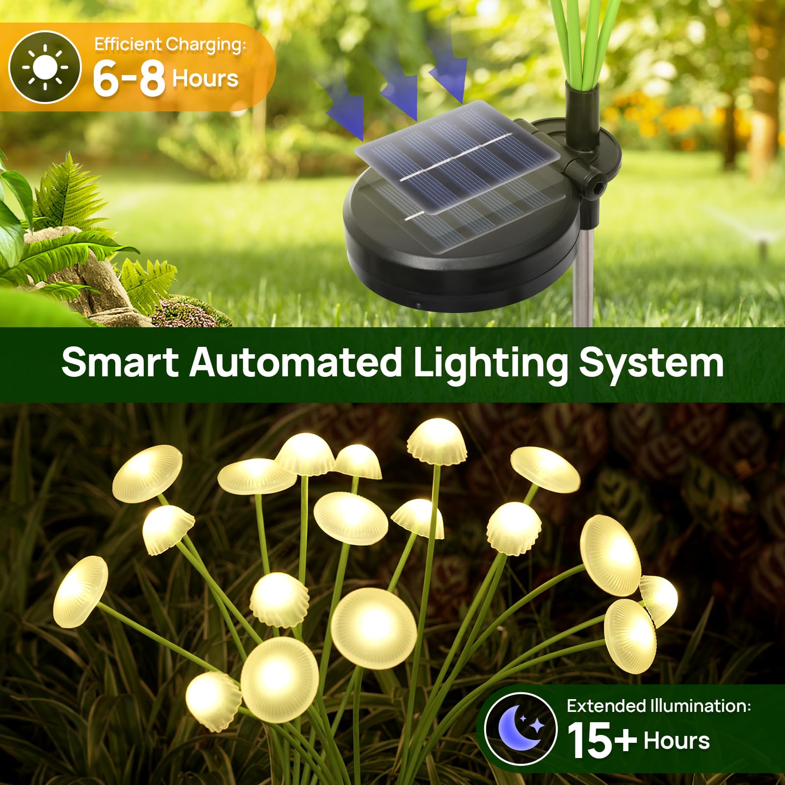 Rieyue Solar Garden Lights, 4-Pack Dual Mode Led Solar Mushroom Lights, Waterproof Firefly Outdoor Decor For Yard, Patio, And Pathway – Warm White Jellyfish Ambiance